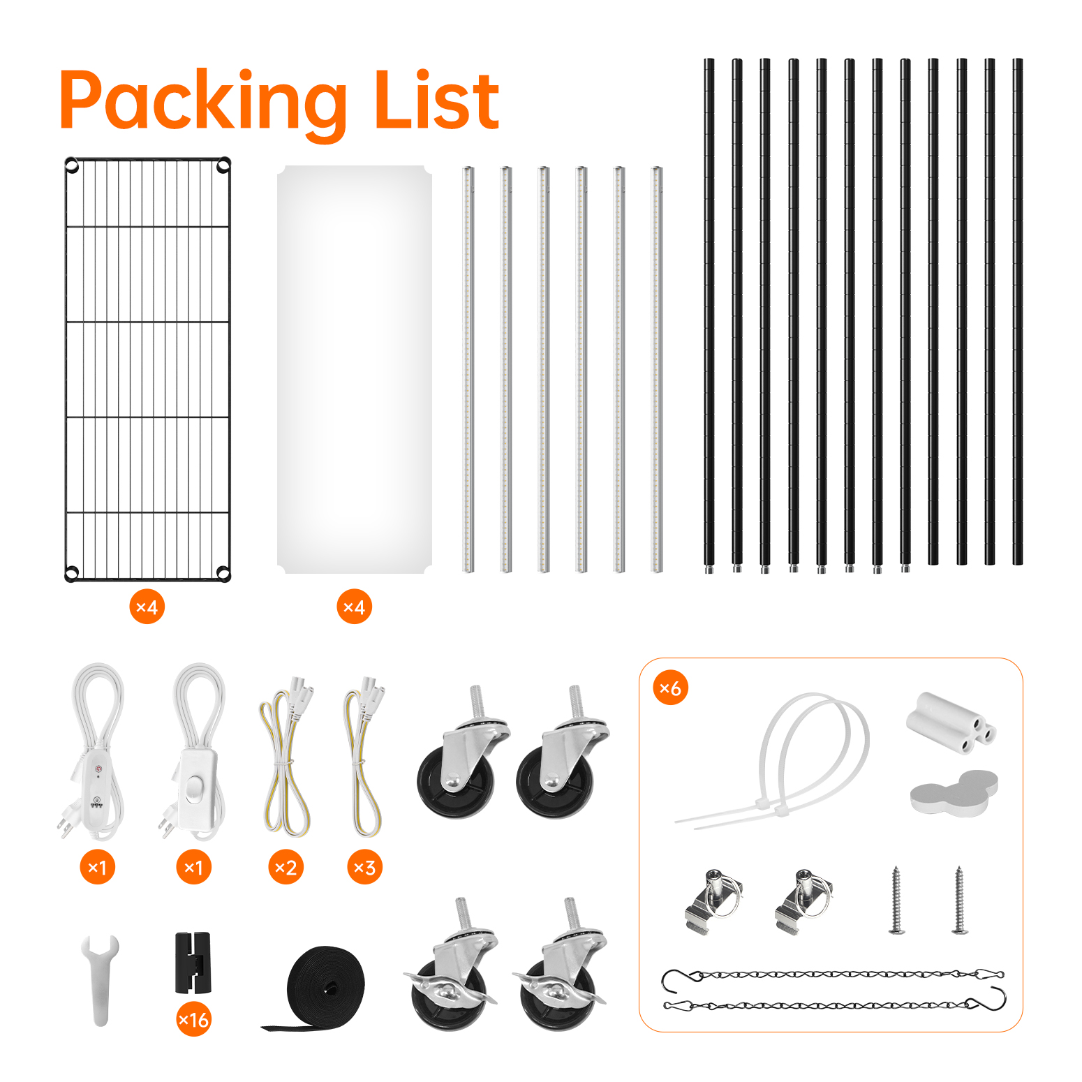 Bstrip 4-Tier Plant Shelf with Grow Lights, 70.8 Inch Tall Plant Stand with 6-Pack Full Spectrum LED Grow Lights, Adjustable Shelf with Timer & Wheels for Indoor Plants, Seed Starting, Tropical Plants