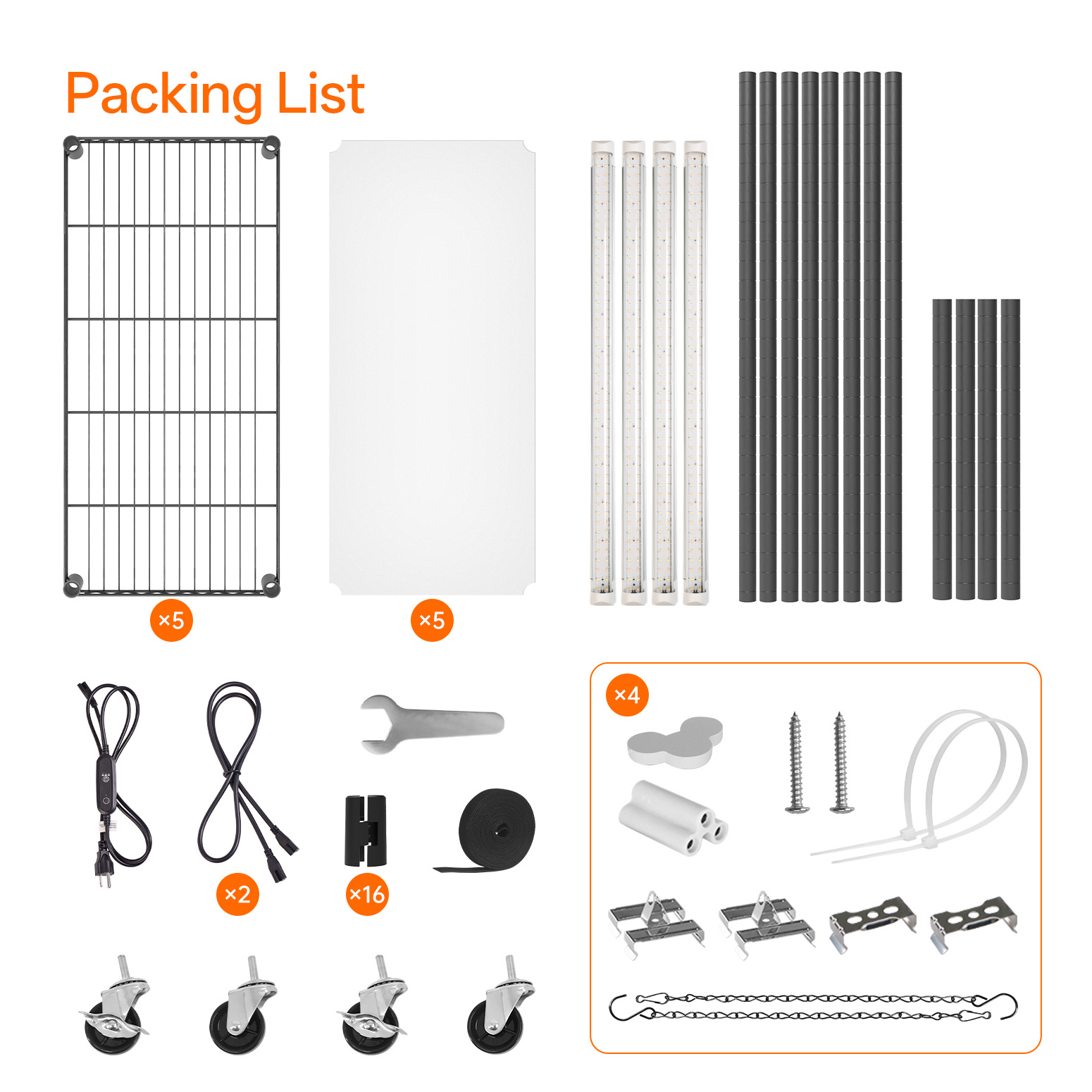 Bstrip 5-Tier Metal Plant Stand with Grow Lights, 59" Adjustable Shelf with 4 T8 Full Spectrum Lights & Timer