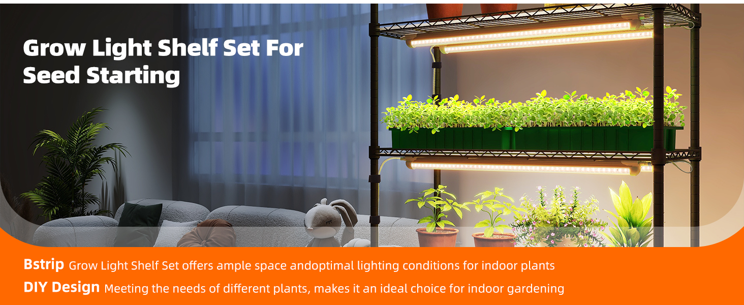Bstrip DIY Plant Shelf with Grow Light, Grow Light Shelf with Adjustab, image size:1464x600
