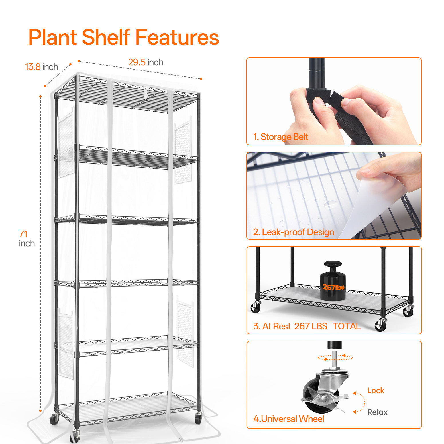 Bstrip 71" 6-Tier Indoor Greenhouse with 8 T8 Grow Lights, Full Spectrum Plant Shelf with EVA Cover & Wheels