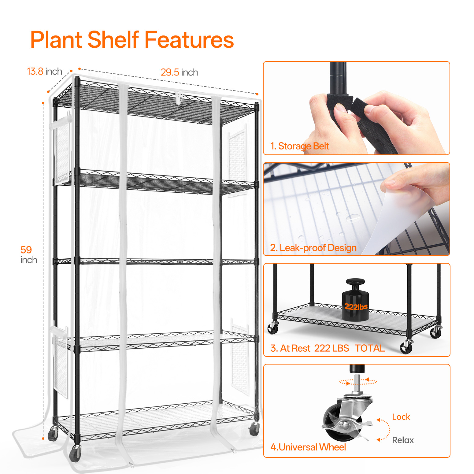 Bstrip 59" Indoor Greenhouse with 4x24W Grow Lights, Mini Grow Tent with EVA Cover & Timer for Seed Starting and Plant Growth