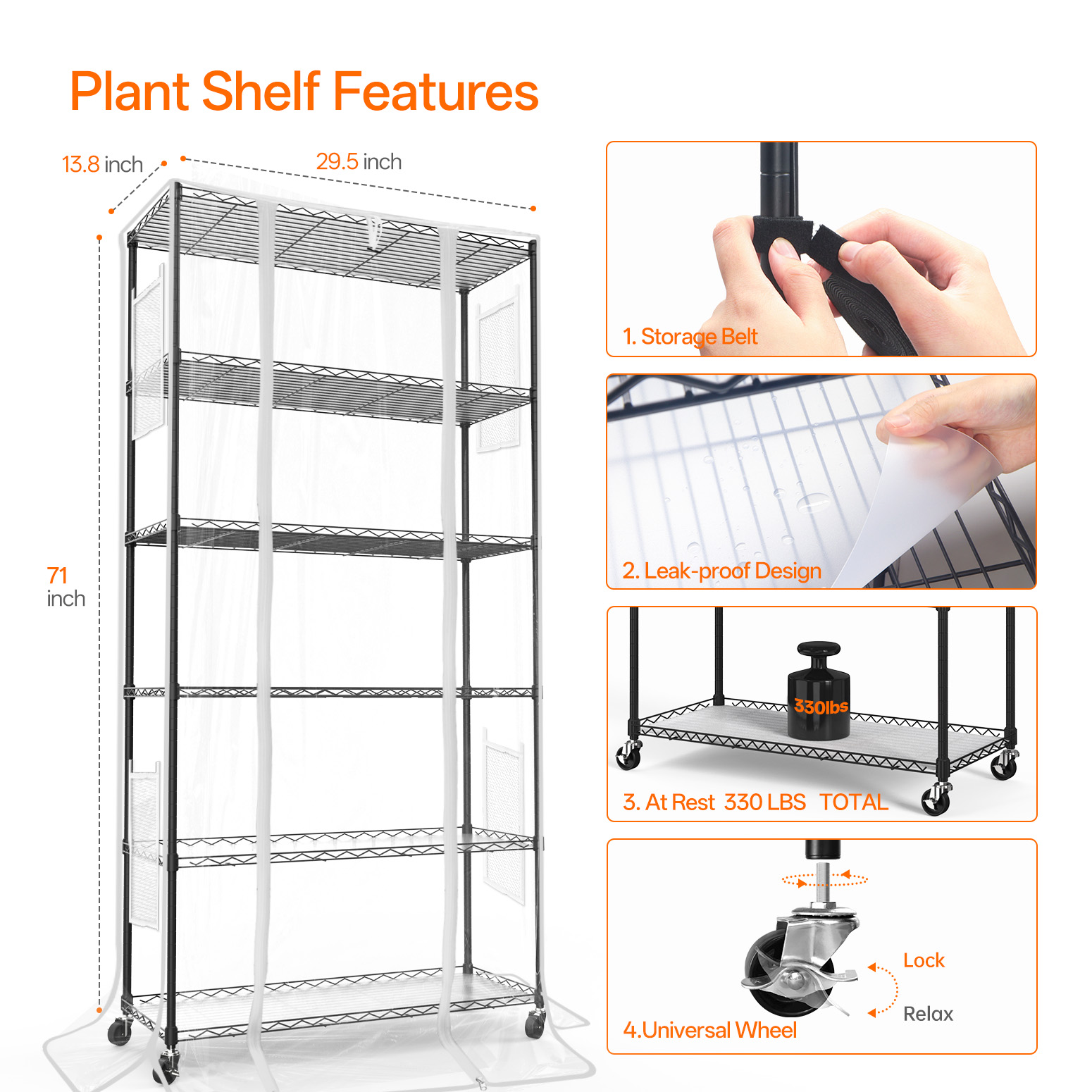 Bstrip 71" Indoor Greenhouse Cabinet with 5x24W T8 Grow Lights, Full Spectrum Plant Shelf with EVA Cover & Wheels for Large Plants