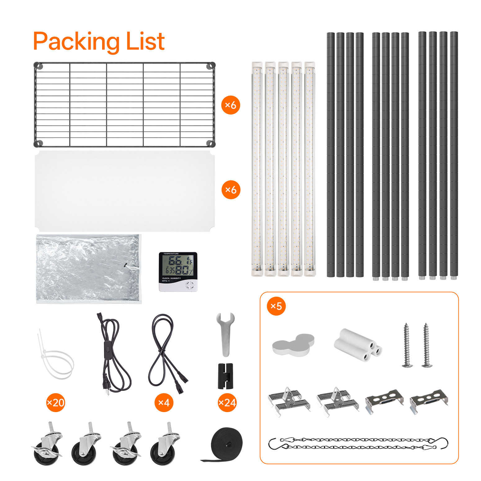 Bstrip 71" 6-Tier Indoor Greenhouse with 8 T8 Grow Lights, Full Spectrum Plant Shelf with EVA Cover & Wheels