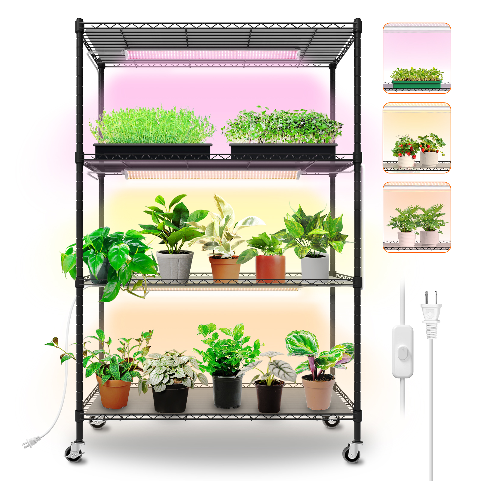 Bstrip 4-Tier Plant Shelf with Grow Lights, 59 Inch Indoor Plant Stand with 3-Pack Full Spectrum LED Grow Lights, 30W T5 Plant Light for Seed Starting, Succulents, Indoor Gardening (35.4" L x 13.8" W)