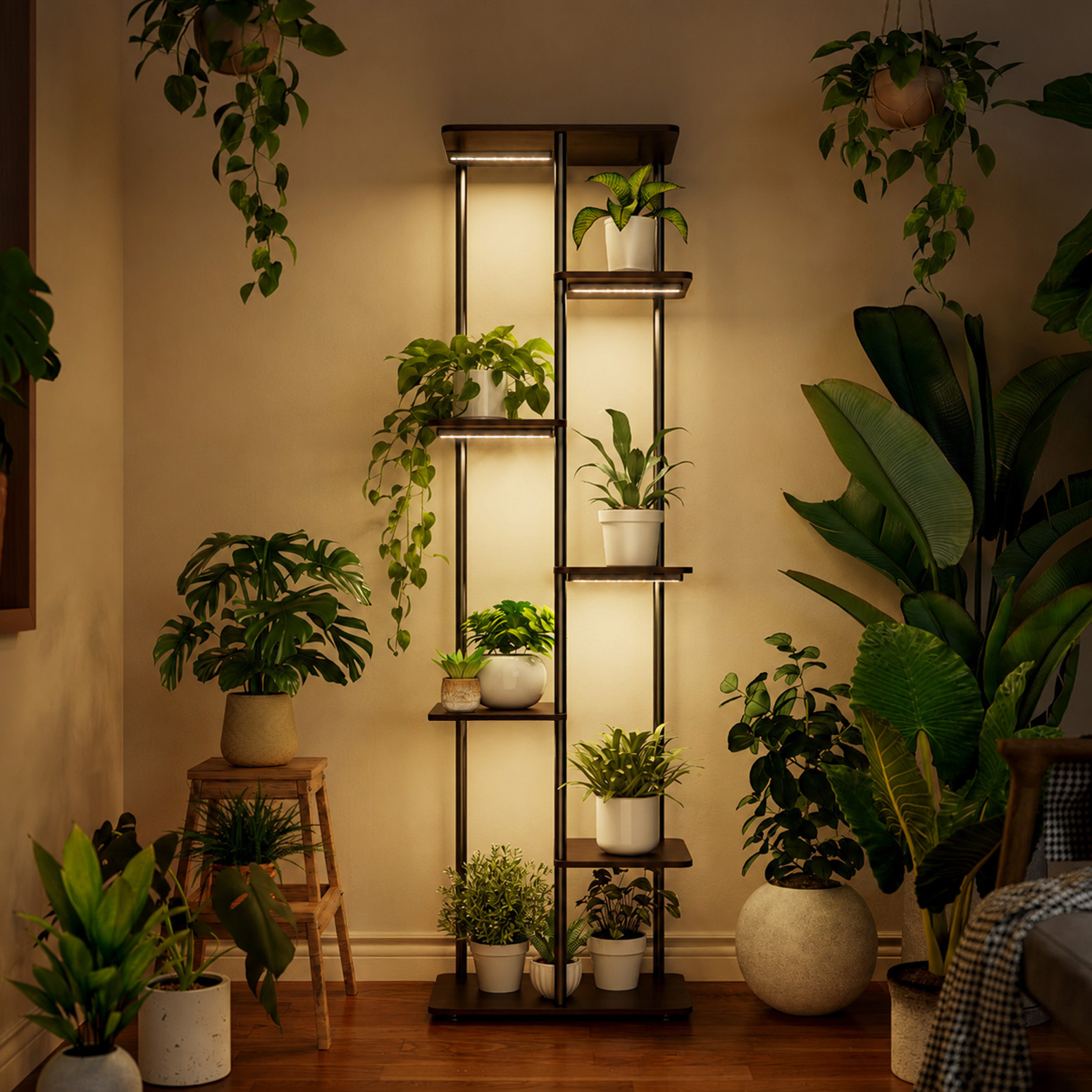 Bstrip 7-Tier Corner Plant Stand with Grow Light, 53" Tall Full Spectrum Dimmable LED Plant Light Shelf with Smart Timer, Multi-Level Indoor Plant Rack for Living Room, Balcony, Patio & Home Garden