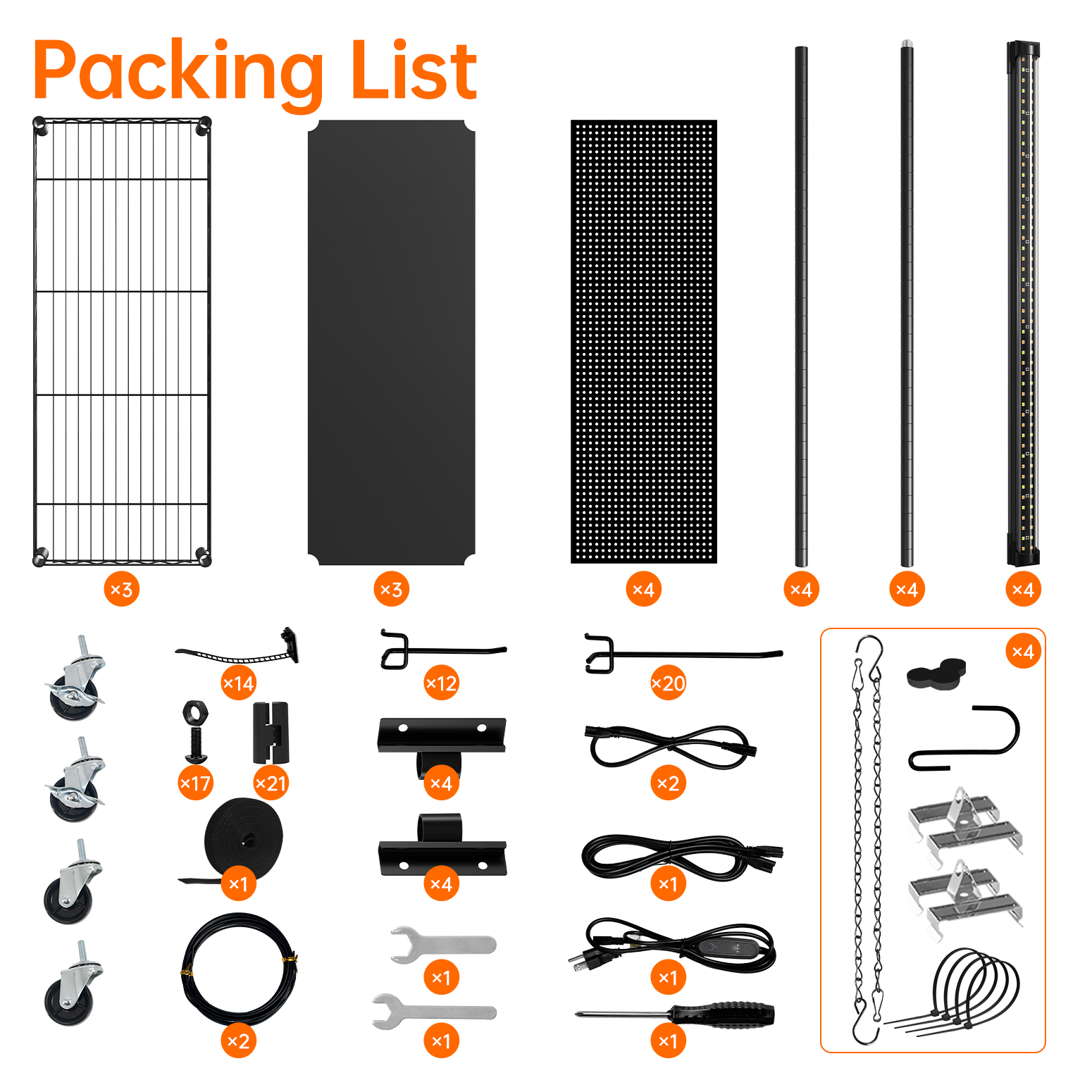 Bstrip 71" Plant Shelf with Grow Light and 4 Pegboards, Adjustable Metal Plant Stand with 4x24W Full Spectrum LED Lights and Timer