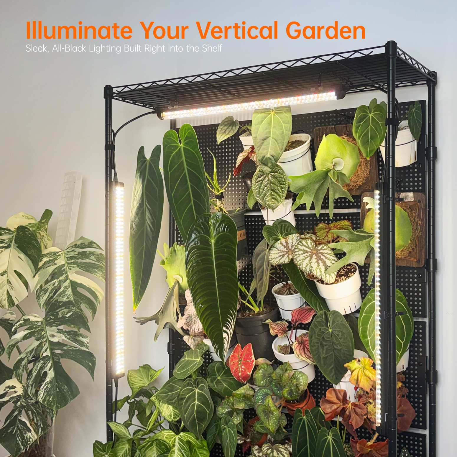 Bstrip 71" Plant Shelf with Grow Light and 4 Pegboards, Adjustable Metal Plant Stand with 4x24W Full Spectrum LED Lights and Timer