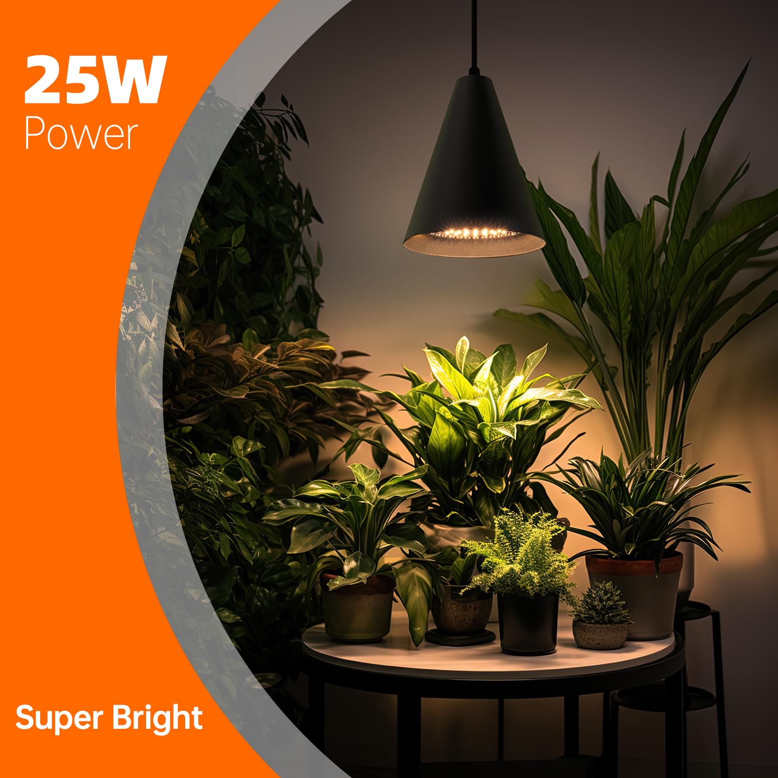Hanging Grow Lights, Full Spectrum Hanging Plant Lights for Indoor Plants, 25W Black Grow Light Bulbs with 16.4FT Power Cord, 3000K Grow Light for Indoor Plant with Timer for Garden, Flowers