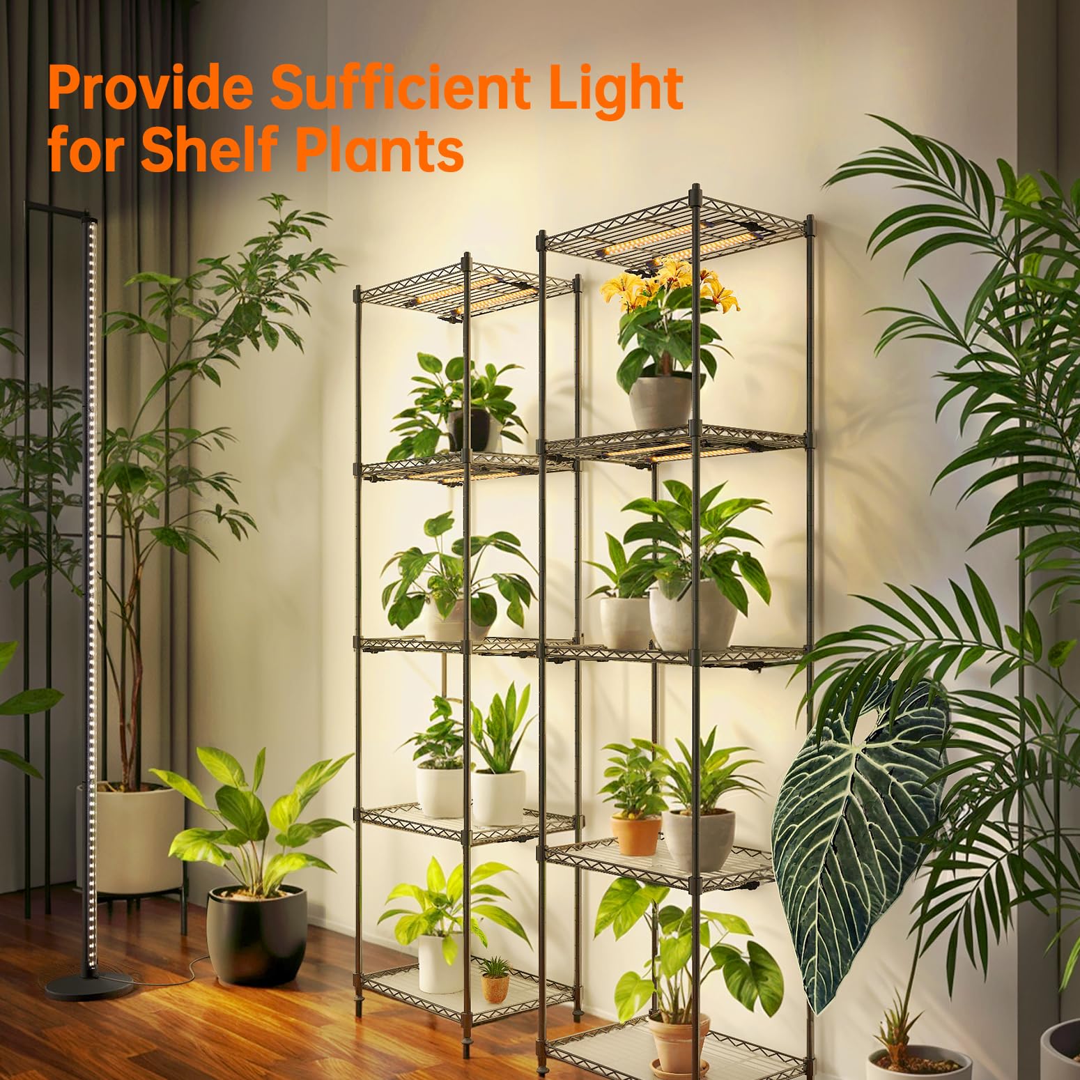 Standing Grow Lights for Indoor Plants,T10 Full Spectrum Vertical Grow Light Wide Illumination Area,16in-65in Adjustable Height Plant Light with Stand,3 Light Modes Floor Grow Light with Timer