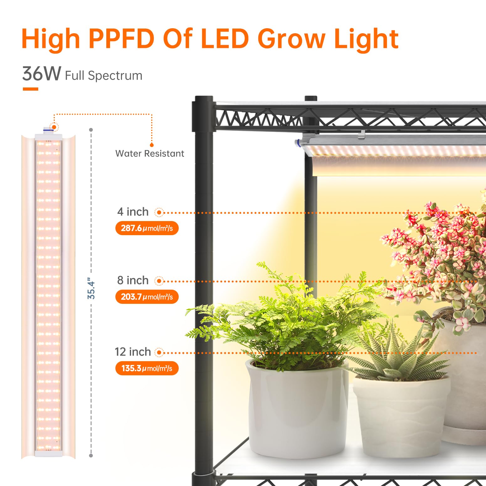 Plant Shelf with Grow Lights, 5 Tier Large Tall Plant Stand with 3FT T5 144w Grow Light for Indoor Plants, 3 Mode Full Spectrum LED Plant Light with wheel and Timer for Seedling, 47.2x17.8x71IN