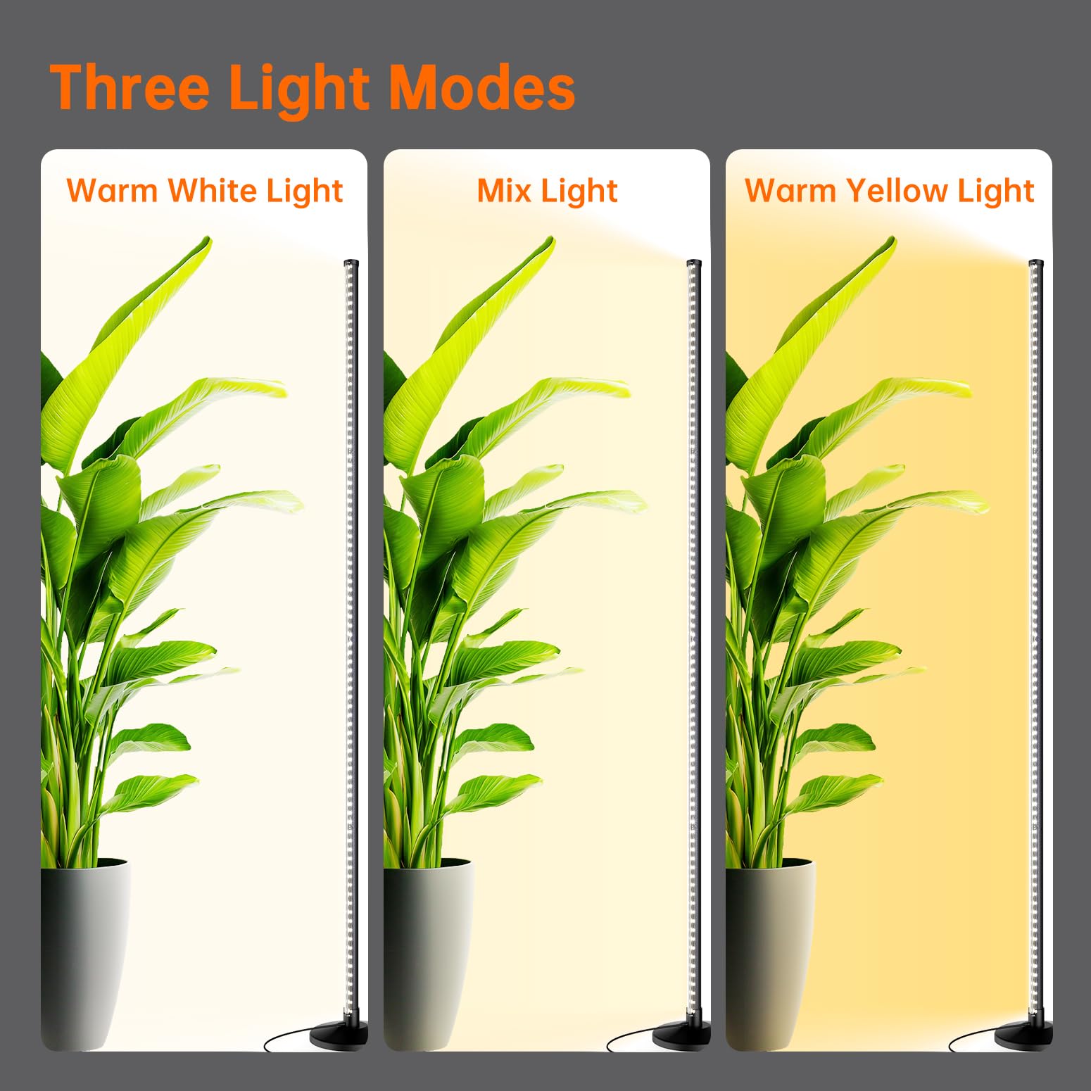 Standing Grow Lights for Indoor Plants,T10 Full Spectrum Vertical Grow Light Wide Illumination Area,16in-65in Adjustable Height Plant Light with Stand,3 Light Modes Floor Grow Light with Timer