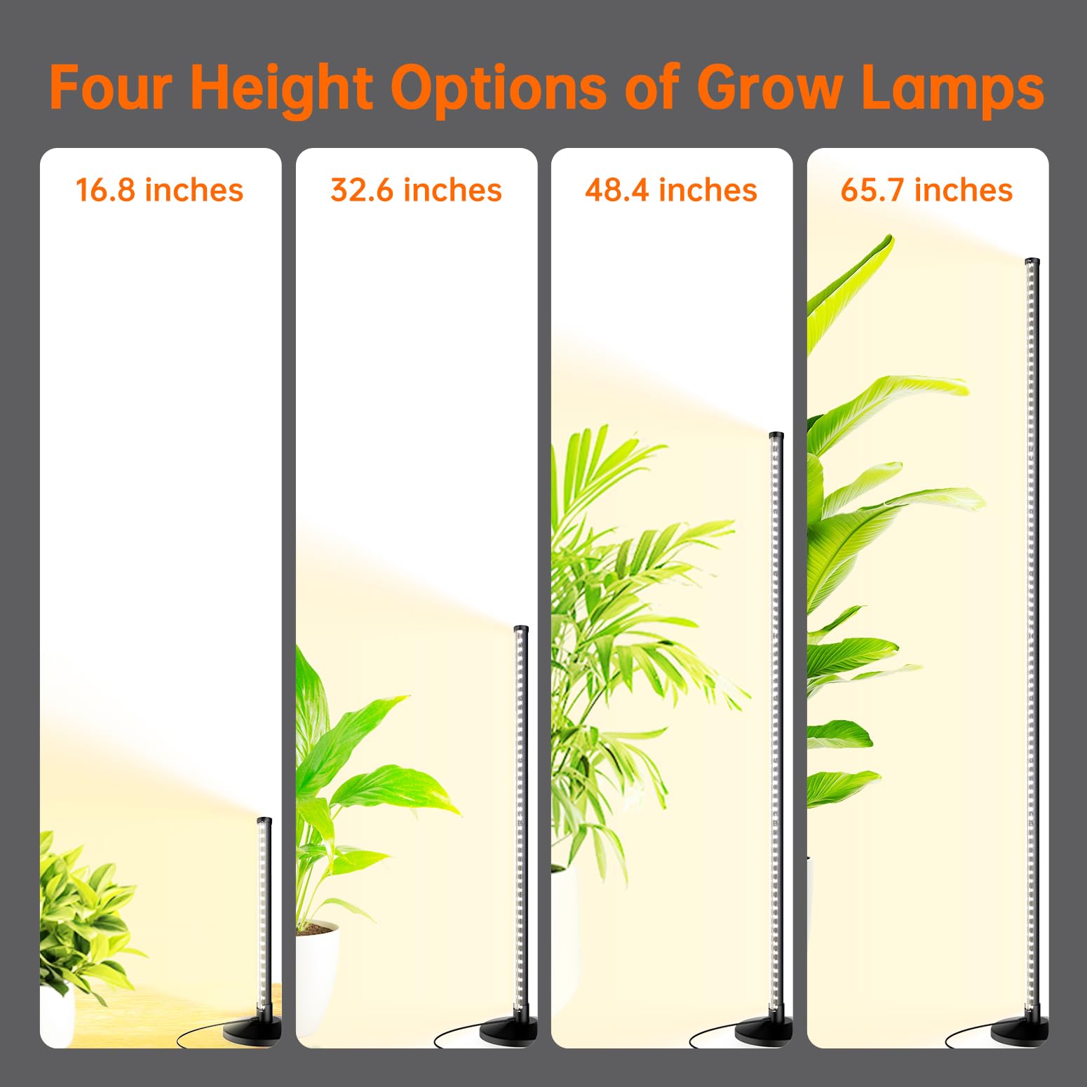 Standing Grow Lights for Indoor Plants,T10 Full Spectrum Vertical Grow Light Wide Illumination Area,16in-65in Adjustable Height Plant Light with Stand,3 Light Modes Floor Grow Light with Timer