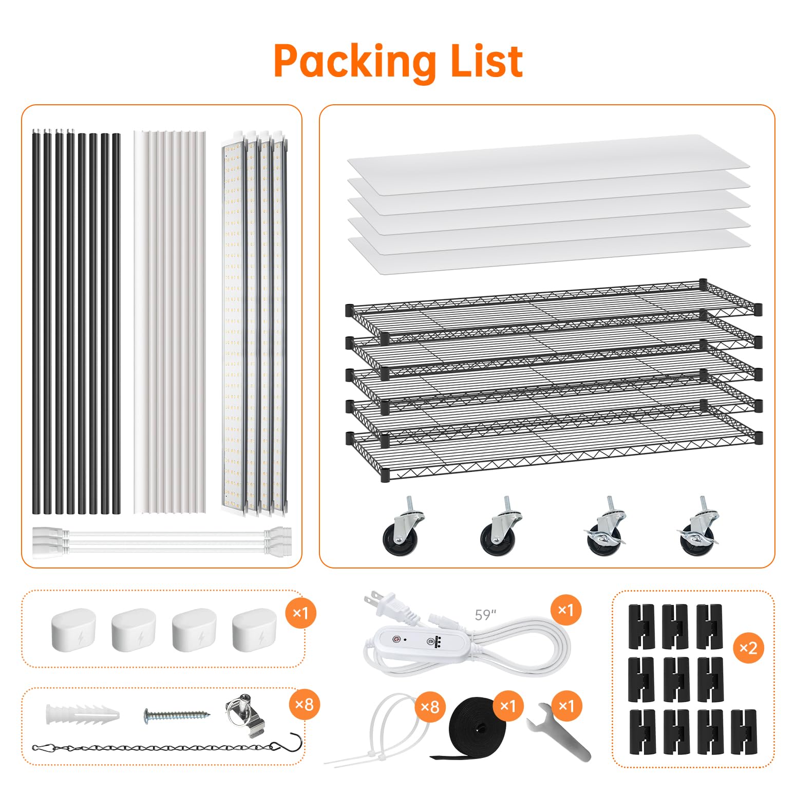 Plant Shelf with Grow Lights, 5 Tier Large Tall Plant Stand with 3FT T5 144w Grow Light for Indoor Plants, 3 Mode Full Spectrum LED Plant Light with wheel and Timer for Seedling, 47.2x17.8x71IN