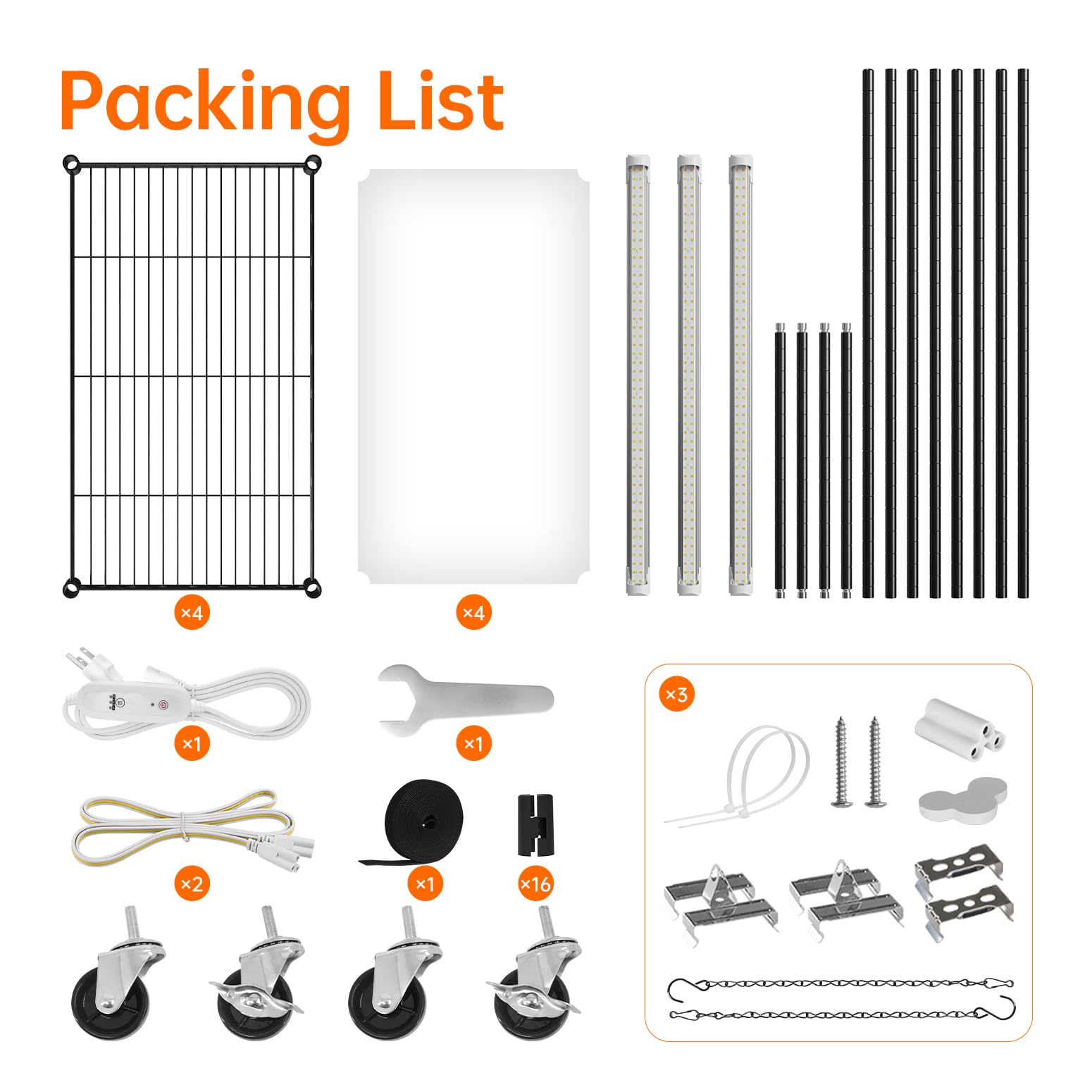 Plant Shelf with Grow Light with Timer, Plant Stand with Adjustable Rack and Wheels, 3 Pack 72W T8 2FT Full Spectrum Grow Lights for Indoor Plants, Seed Starting, Seed Tray, 23.5"x13.8"x59"