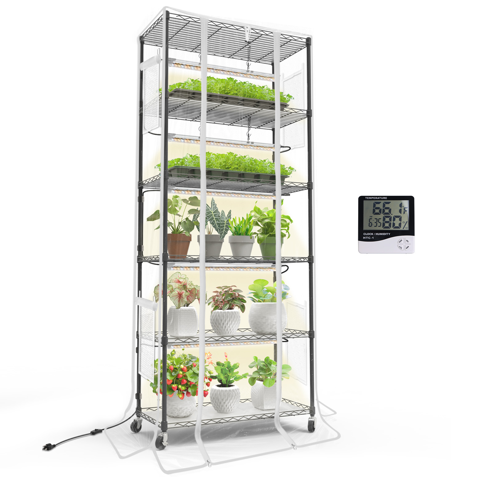 Bstrip 71" 6-Tier Indoor Greenhouse with 8 T8 Grow Lights, Full Spectrum Plant Shelf with EVA Cover & Wheels