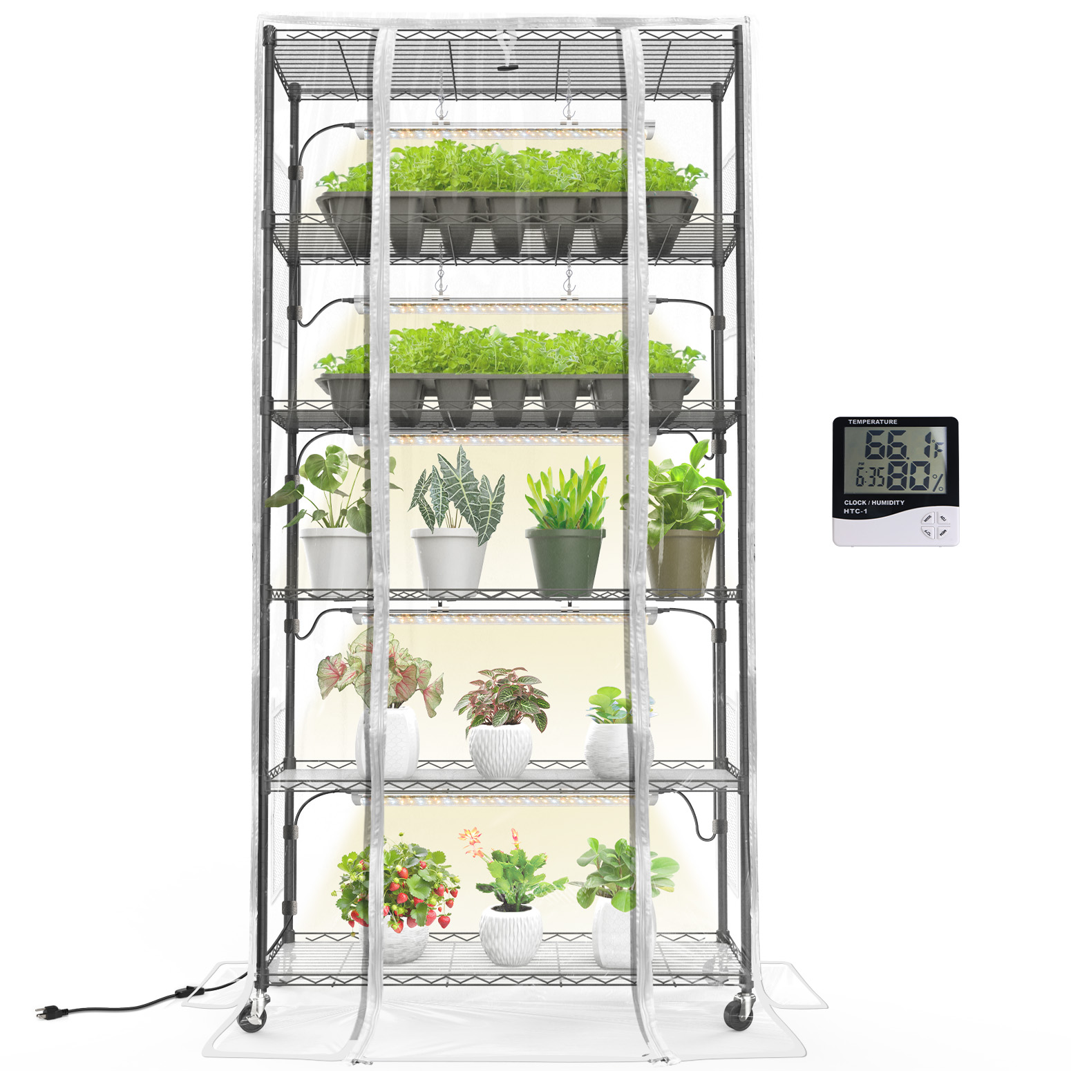 Bstrip 71" Indoor Greenhouse Cabinet with 5x24W T8 Grow Lights, Full Spectrum Plant Shelf with EVA Cover & Wheels for Large Plants