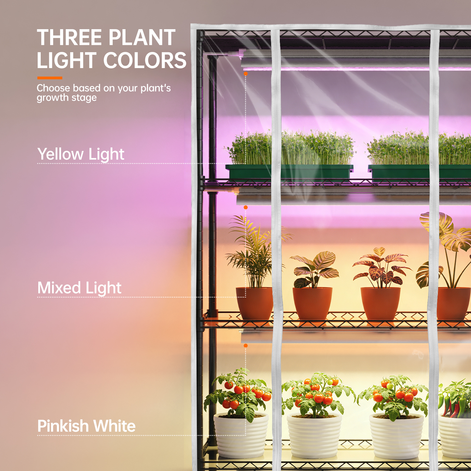 Bstrip Indoor Greenhouse with Grow Light, 59" Plant Stand with 3 Pack Full Spectrum LED Plant Lights, Portable Greenhouse Tent with Adjustable Light Height & Wheels for Indoor Gardening, Seed Starting, Year-Round Cultivation