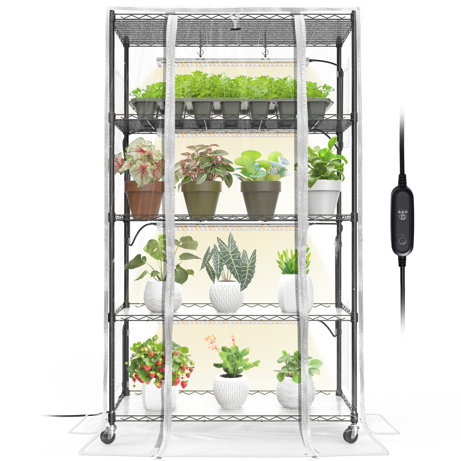 Bstrip 59" Indoor Greenhouse with 4x24W Grow Lights, Mini Grow Tent with EVA Cover & Timer for Seed Starting and Plant Growth