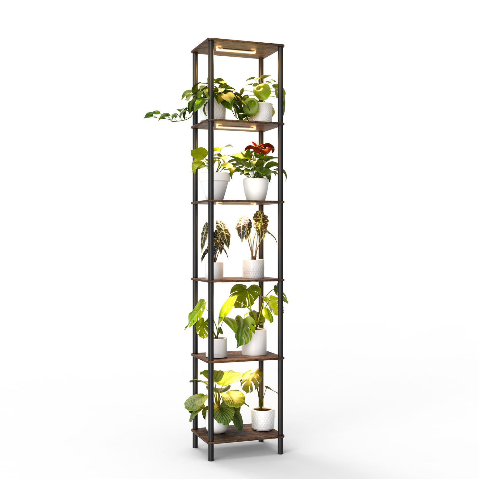 Bstrip 6-Tier Tall Plant Stand with Grow Lights, 70.8" Indoor Plant Shelf with Full Spectrum Dimmable LED Lights, 3 Light Modes & 3/9/12H Timer, Corner Flower Stand for Indoor Plants & Home Décor