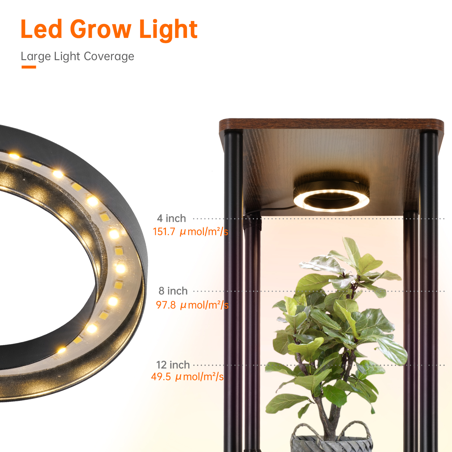 Bstrip Plant Stand with Grow Light, 66 Inch Tall Indoor Plant Shelf with 4 Full Spectrum LED Plant Lights, 5 Tier Metal and Wood Flower Stand with Adjustable Brightness & Timer, Plant Rack for Home Corner Decor