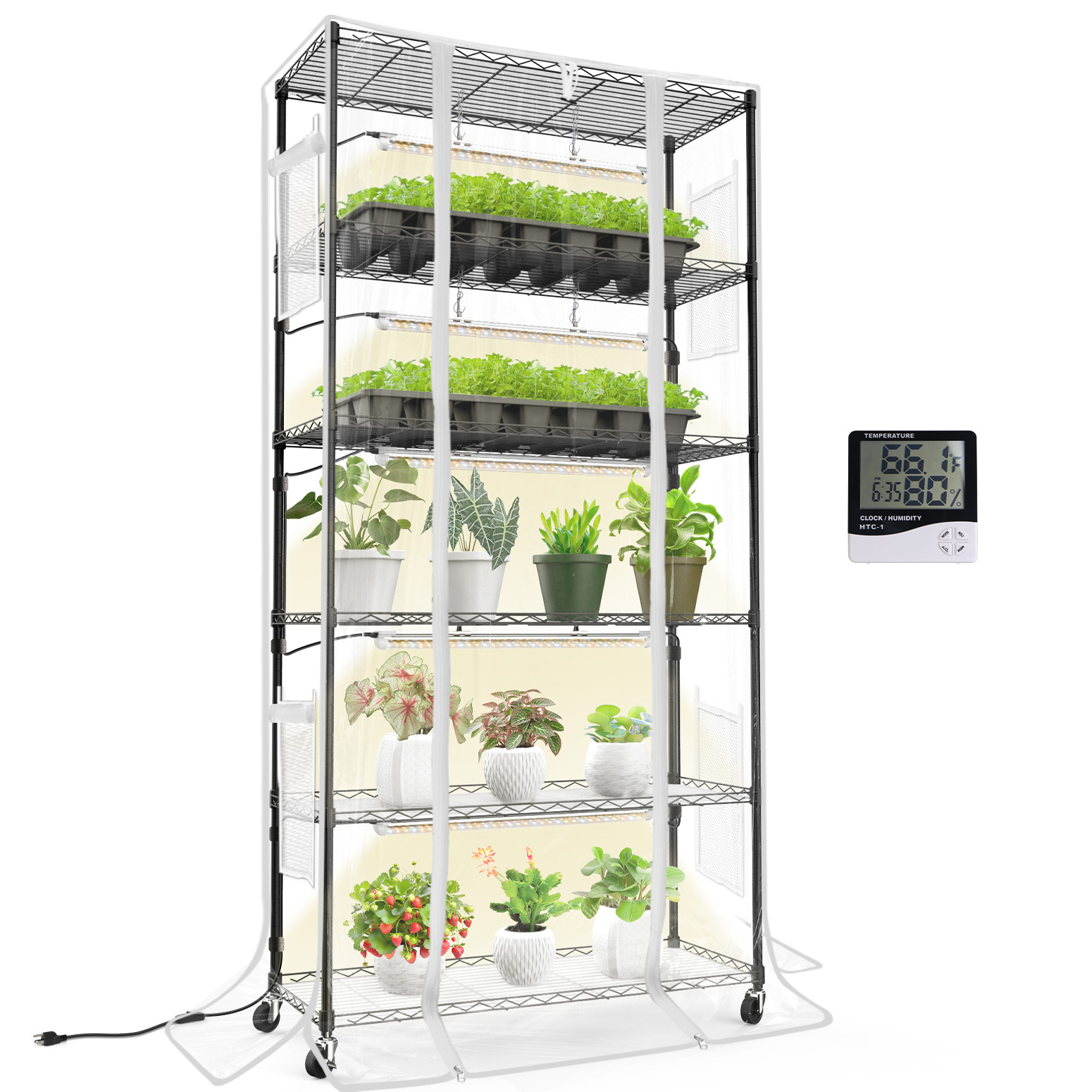 Bstrip 71" Indoor Greenhouse Cabinet with 5x24W T8 Grow Lights, Full Spectrum Plant Shelf with EVA Cover & Wheels for Large Plants