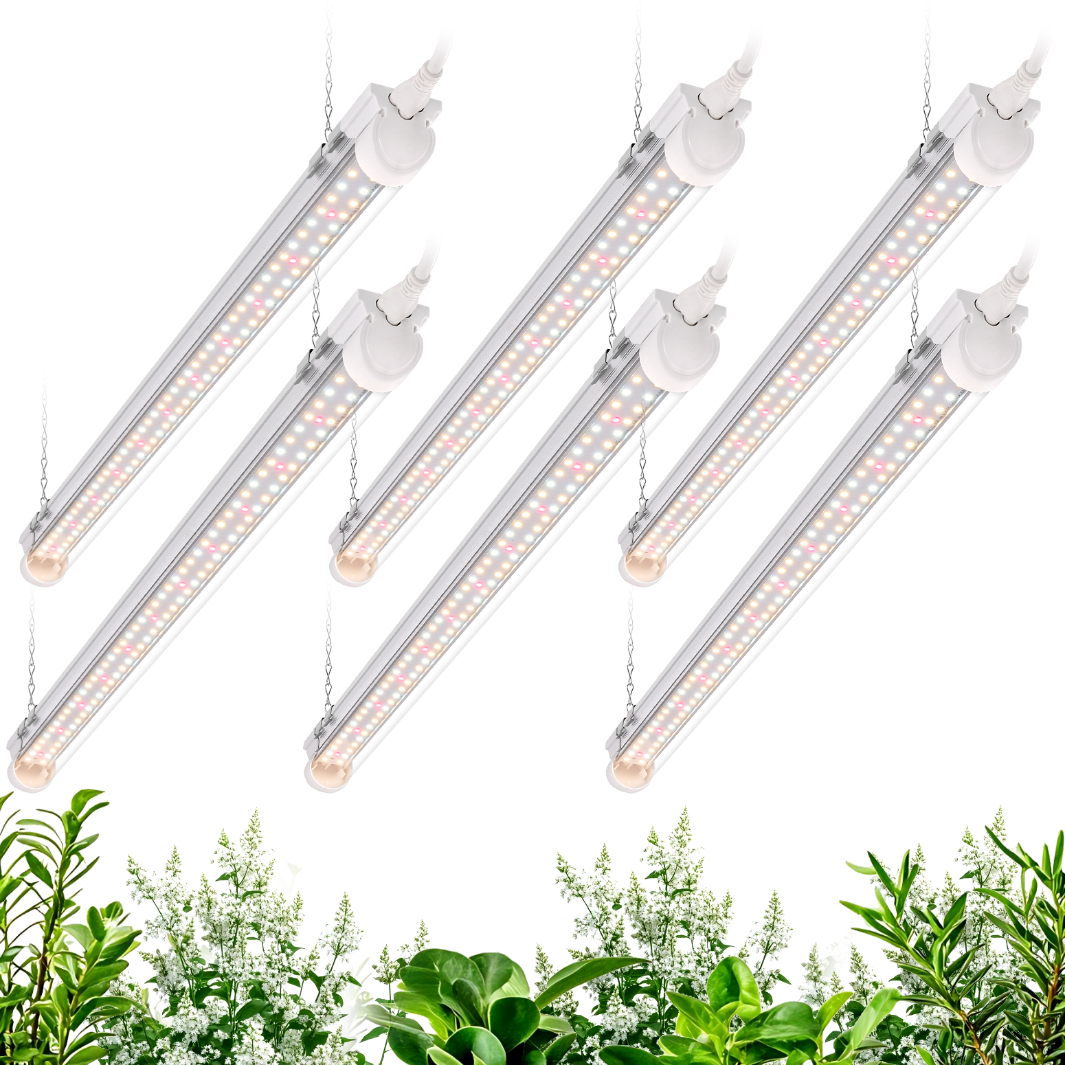Bstrip T8 Grow Light 2FT, 24W Full Spectrum LED Plant Light with 660nm Red LEDs, Linkable Design up to 4 Lights, High PPFD 343.7μmol/m²/s for Indoor Plants, Greenhouse, Seed Starting, 6-Pack