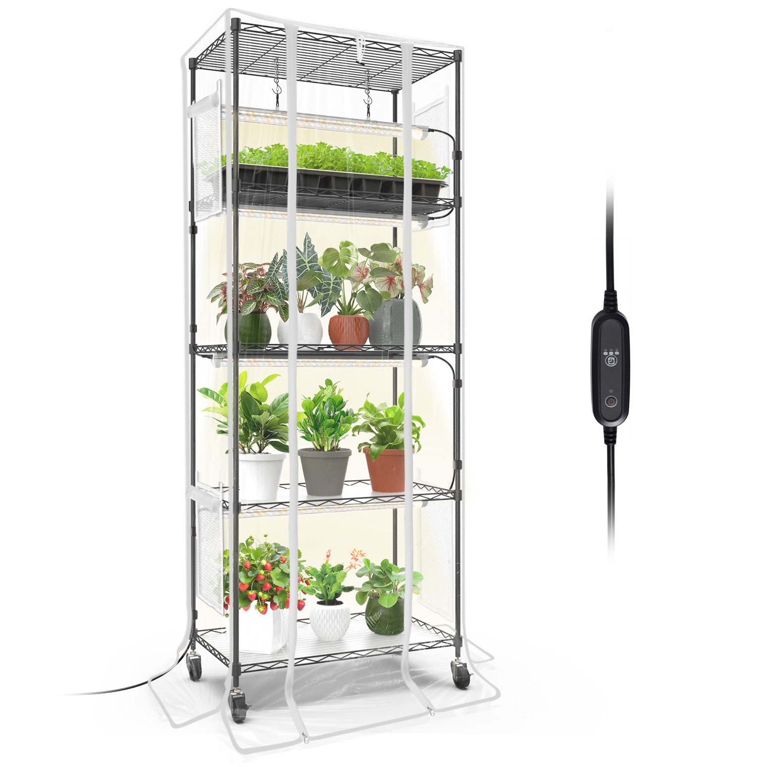 Bstrip 59" Indoor Greenhouse with 4x24W Grow Lights, Mini Grow Tent with EVA Cover & Timer for Seed Starting