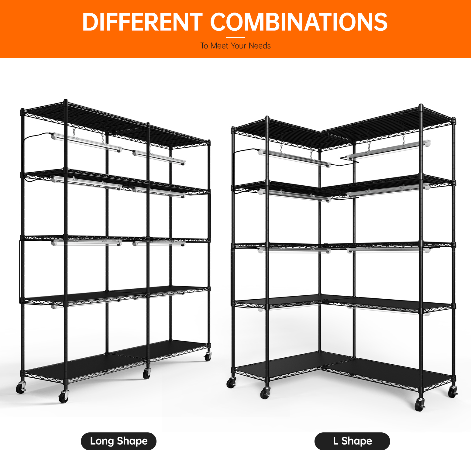 Bstrip DY155 5-Tier Plant Shelf with Grow Light, Heavy-Duty Indoor Plant Stand with 192W T8 Full Spectrum LED Grow Light System, Adjustable L-Shaped or Linear Plant Rack for Seed Starting, Herbs, Flowers & Indoor Plants (58" x 13.8" x 59")