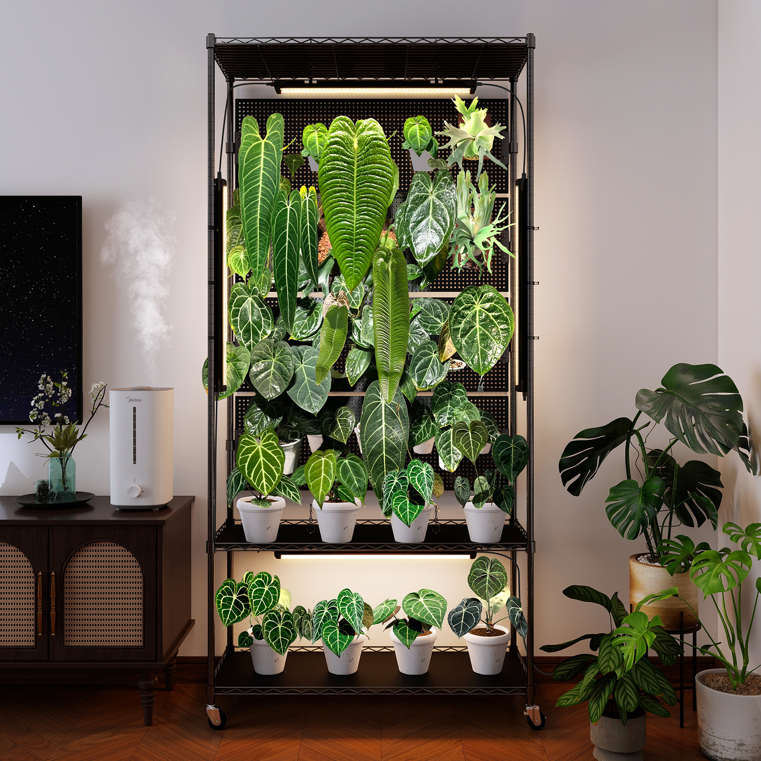 Bstrip 71" Plant Shelf with Grow Light and 4 Pegboards, Adjustable Metal Plant Stand with 4x24W Full Spectrum LED Lights and Timer