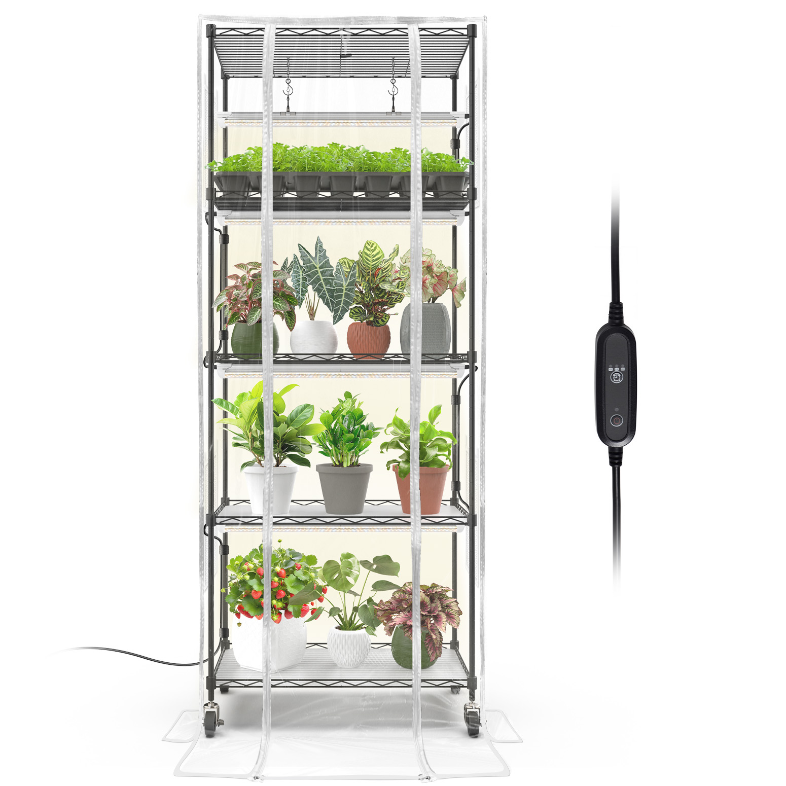 Bstrip 59" Indoor Greenhouse with 4x24W Grow Lights, Mini Grow Tent with EVA Cover & Timer for Seed Starting