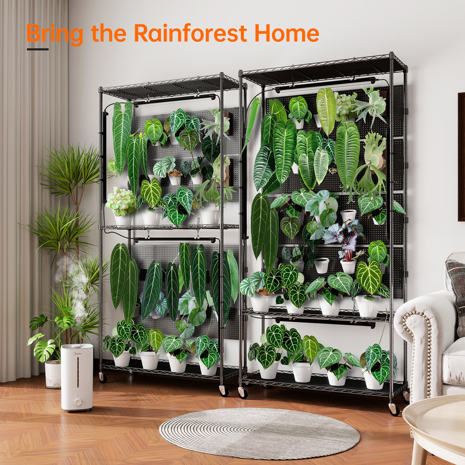 Bstrip 71" Plant Shelf with Grow Light and 4 Pegboards, Adjustable Metal Plant Stand with 4x24W Full Spectrum LED Lights and Timer