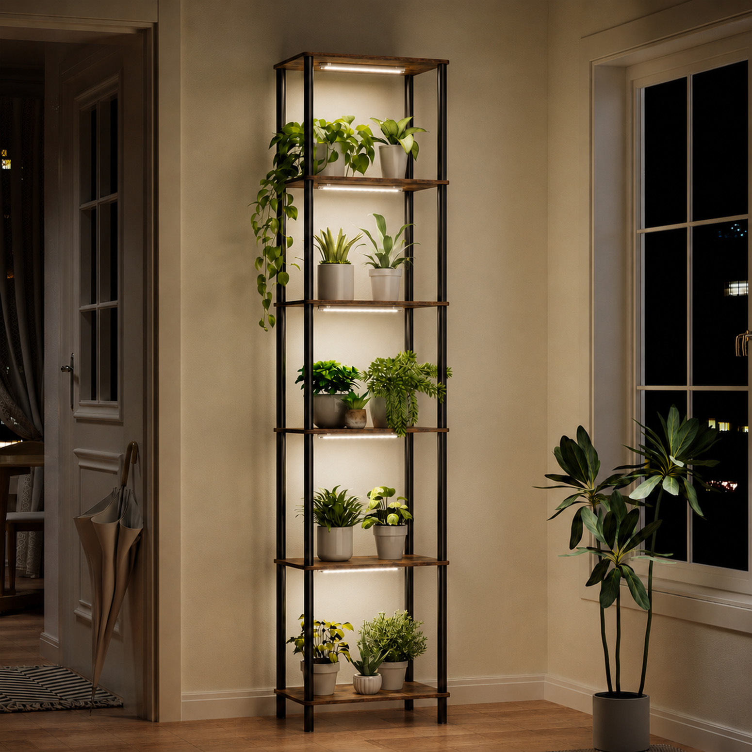Bstrip 6-Tier Tall Plant Stand with Grow Lights, 70.8" Indoor Plant Shelf with Full Spectrum Dimmable LED Lights, 3 Light Modes & 3/9/12H Timer, Corner Flower Stand for Indoor Plants & Home Décor