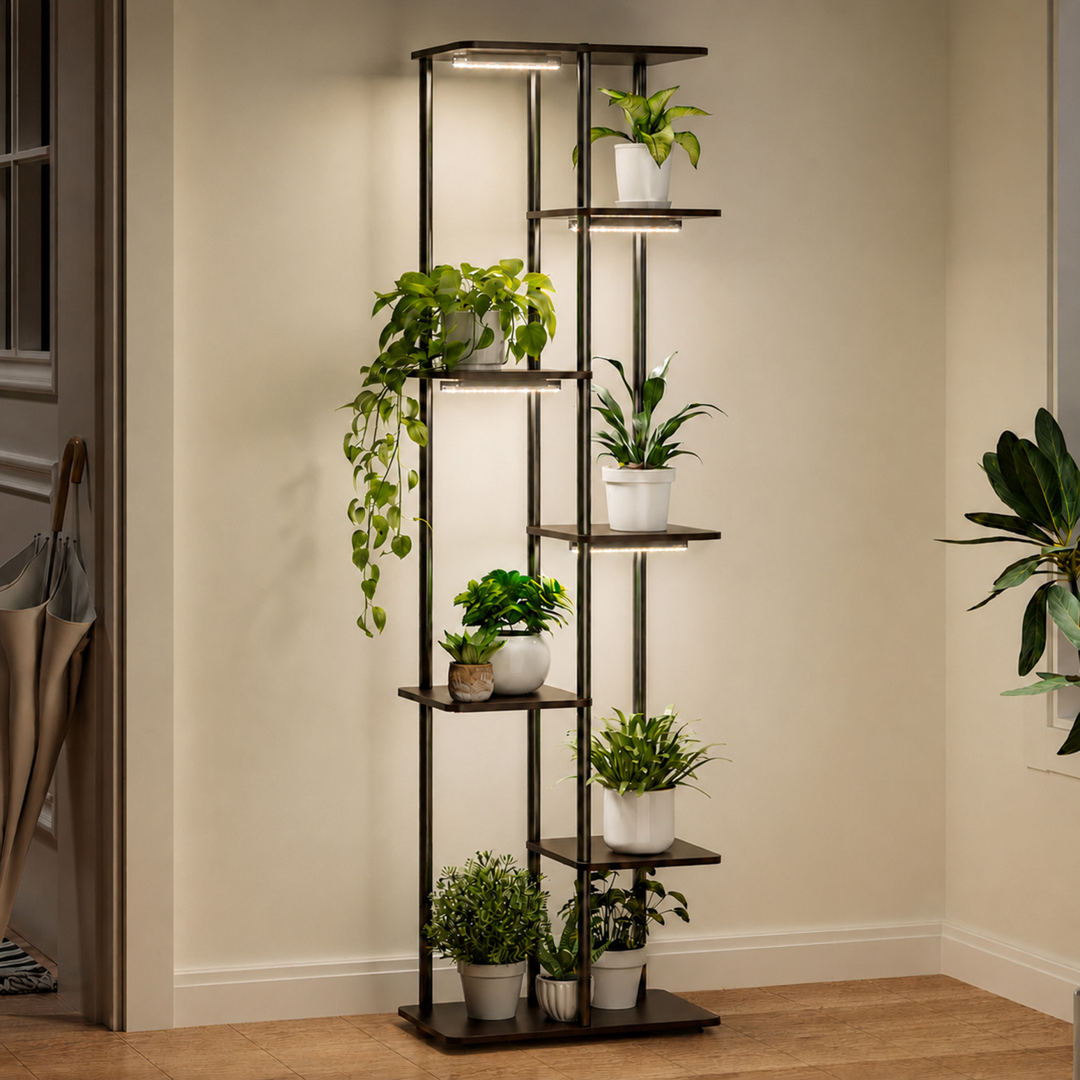 Bstrip 7-Tier Corner Plant Stand with Grow Light, 53" Tall Full Spectrum Dimmable LED Plant Light Shelf with Smart Timer, Multi-Level Indoor Plant Rack for Living Room, Balcony, Patio & Home Garden