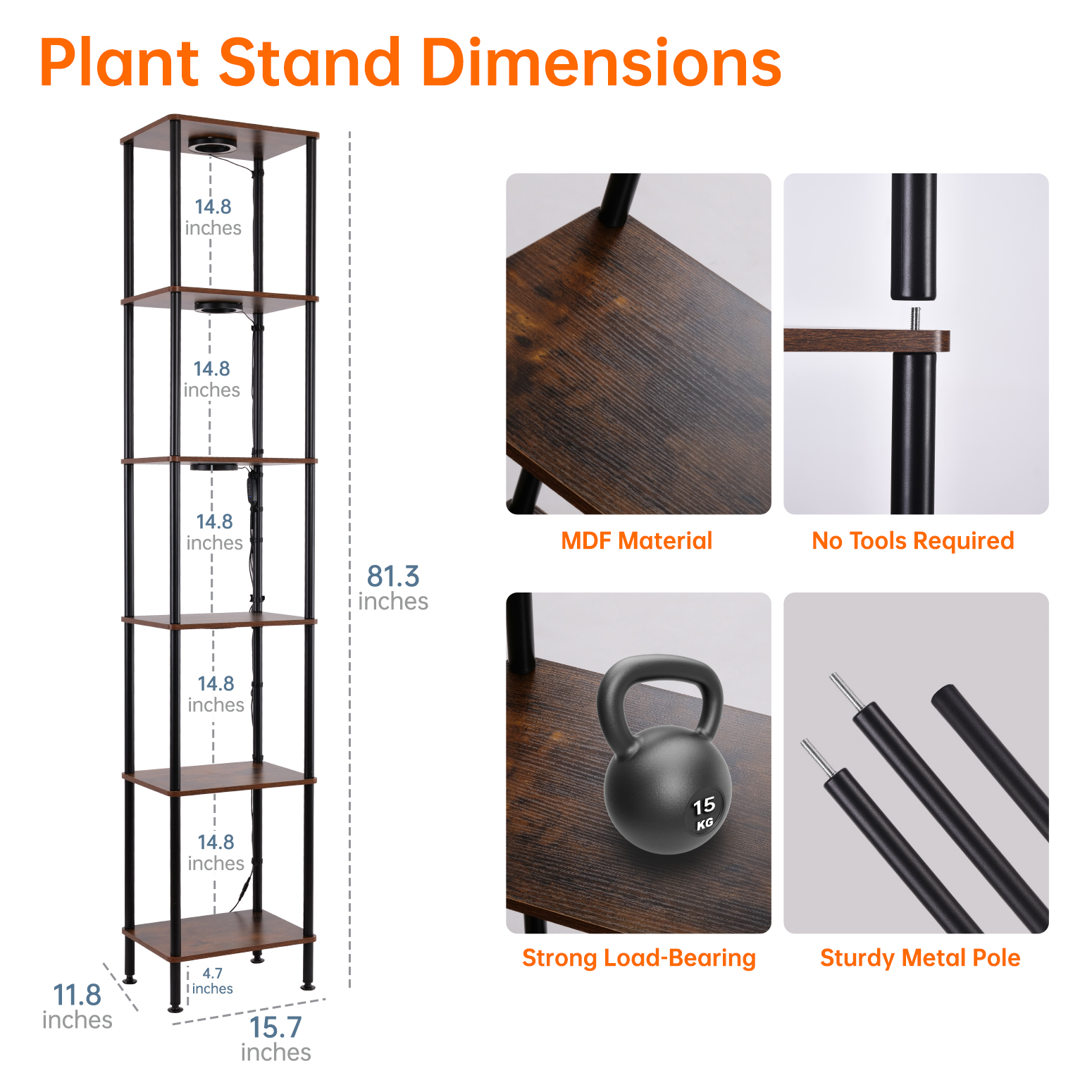 Bstrip Plant Stand with Grow Light, 81.3 Inch Tall Indoor Plant Shelf with 5 Full Spectrum LED Plant Lights, 6 Tier Metal and Wood Flower Stand with Adjustable Brightness & Timer, Lighted Plant Rack for Home Corner, Patio Decor