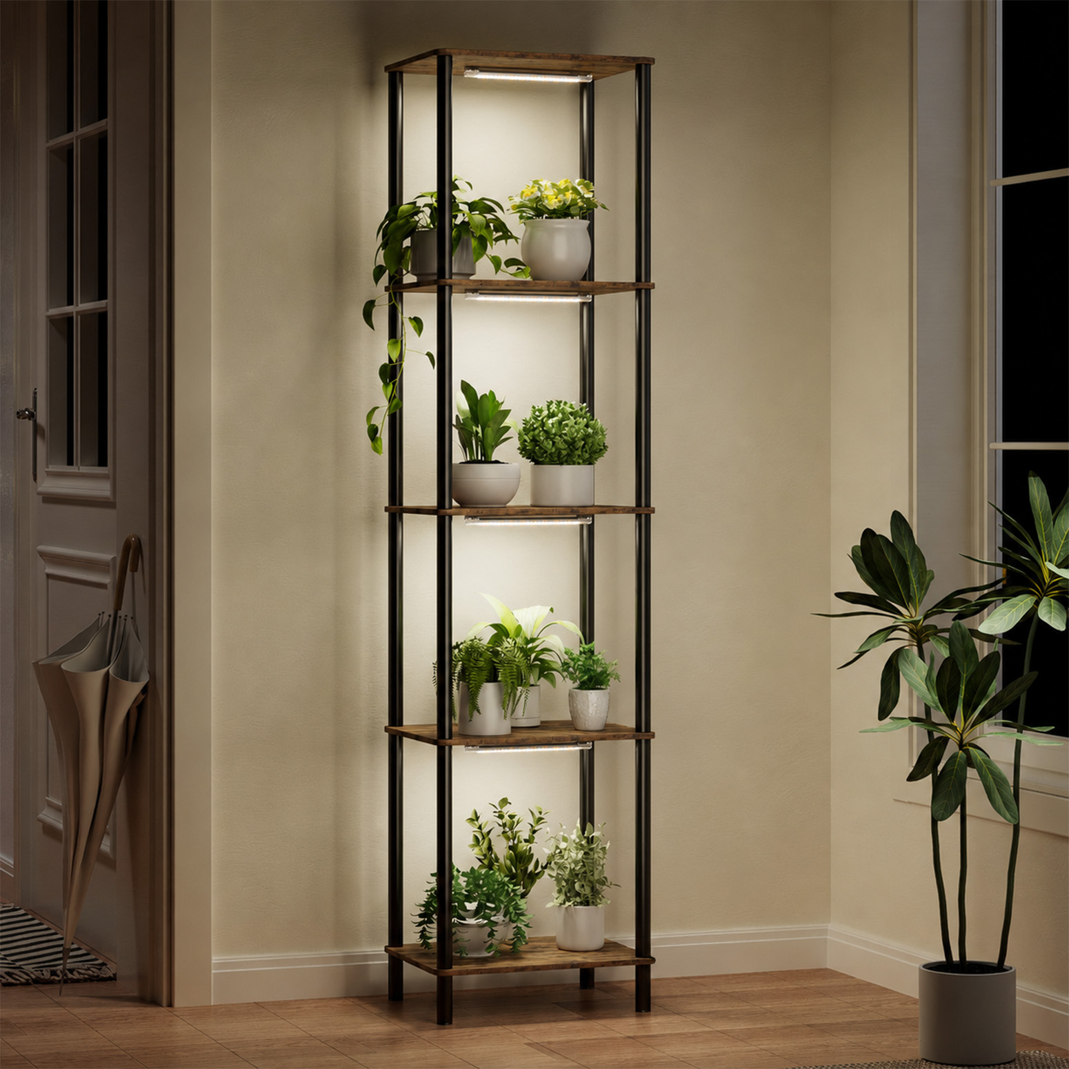 Bstrip 7-Tier Corner Plant Stand with Grow Light, 53" Tall Full Spectrum Dimmable LED Plant Shelf with Smart Timer, Multi-Level Indoor Plant Rack for Living Room, Balcony, Patio & Home Garden