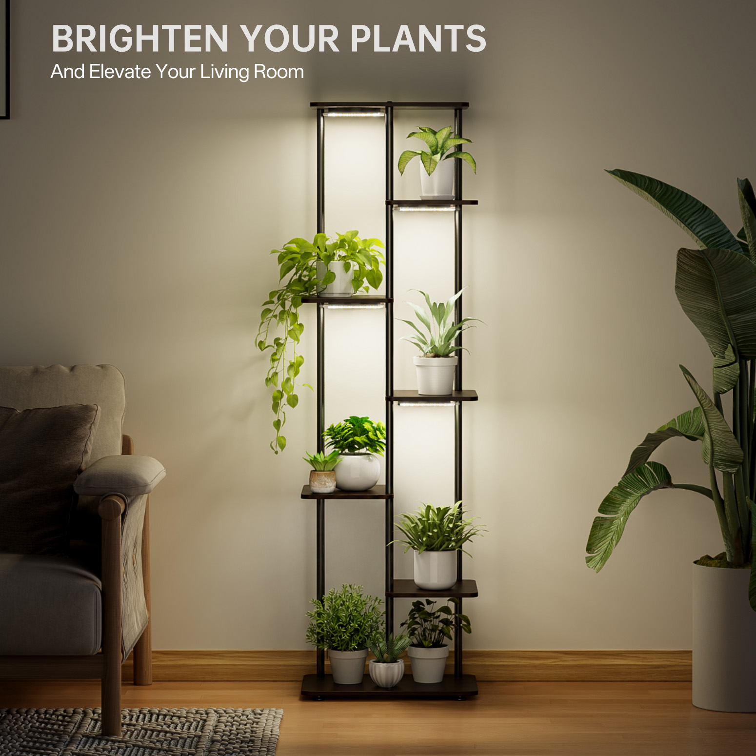 Bstrip 7-Tier Corner Plant Stand with Grow Light, 53" Tall Full Spectrum Dimmable LED Plant Light Shelf with Smart Timer, Multi-Level Indoor Plant Rack for Living Room, Balcony, Patio & Home Garden