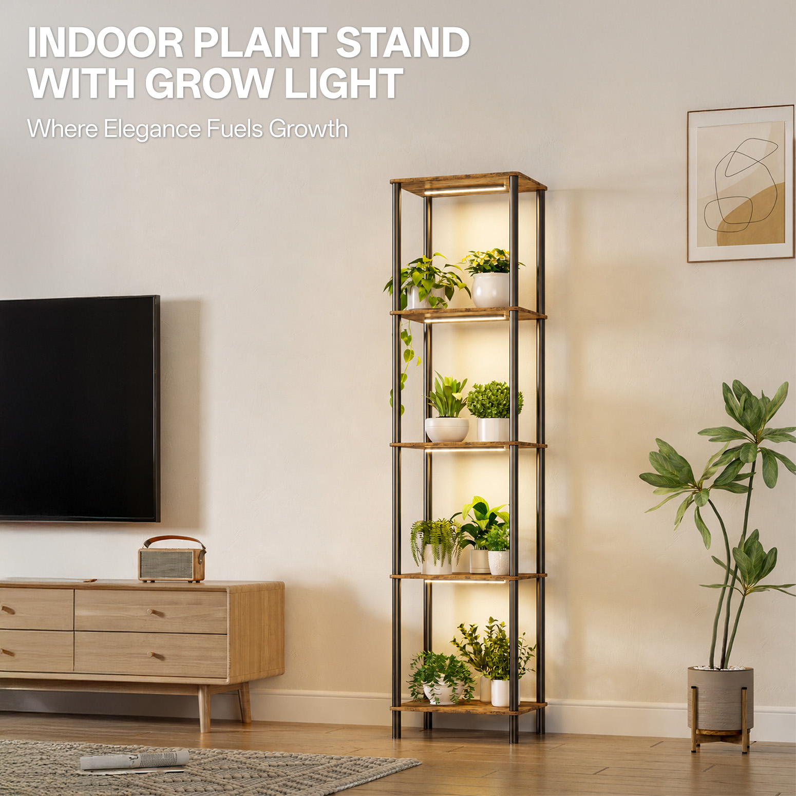 Bstrip 7-Tier Corner Plant Stand with Grow Light, 53" Tall Full Spectrum Dimmable LED Plant Shelf with Smart Timer, Multi-Level Indoor Plant Rack for Living Room, Balcony, Patio & Home Garden