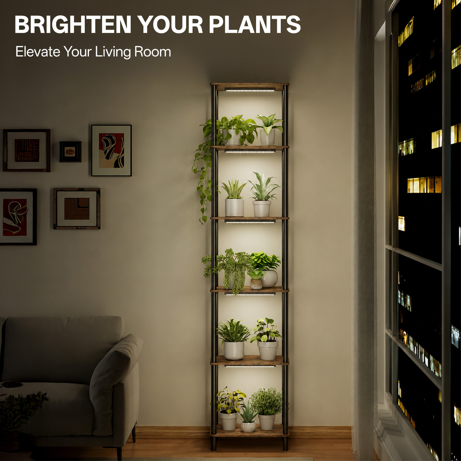 Bstrip 6-Tier Tall Plant Stand with Grow Lights, 70.8" Indoor Plant Shelf with Full Spectrum Dimmable LED Lights, 3 Light Modes & 3/9/12H Timer, Corner Flower Stand for Indoor Plants & Home Décor
