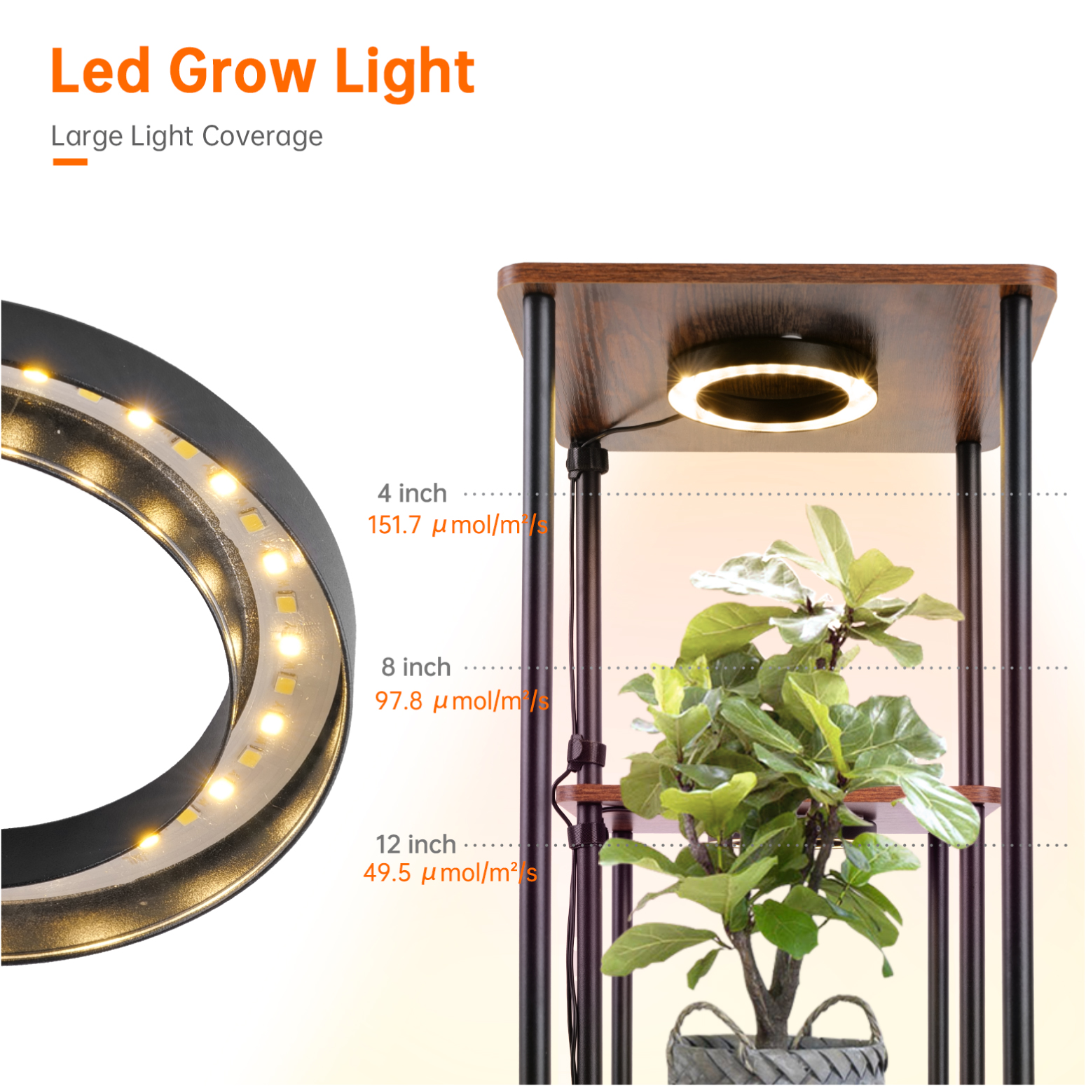 Bstrip Plant Stand with Grow Light, 33 Inch 7 Tier Indoor Plant Shelf with 4 Full Spectrum LED Plant Lights, Metal and Wood Flower Stand with Adjustable Brightness & Timer, Corner Plant Rack for Home Decor