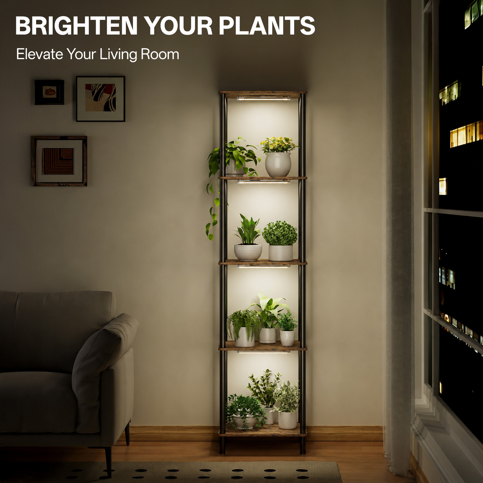 Bstrip 7-Tier Corner Plant Stand with Grow Light, 53" Tall Full Spectrum Dimmable LED Plant Shelf with Smart Timer, Multi-Level Indoor Plant Rack for Living Room, Balcony, Patio & Home Garden