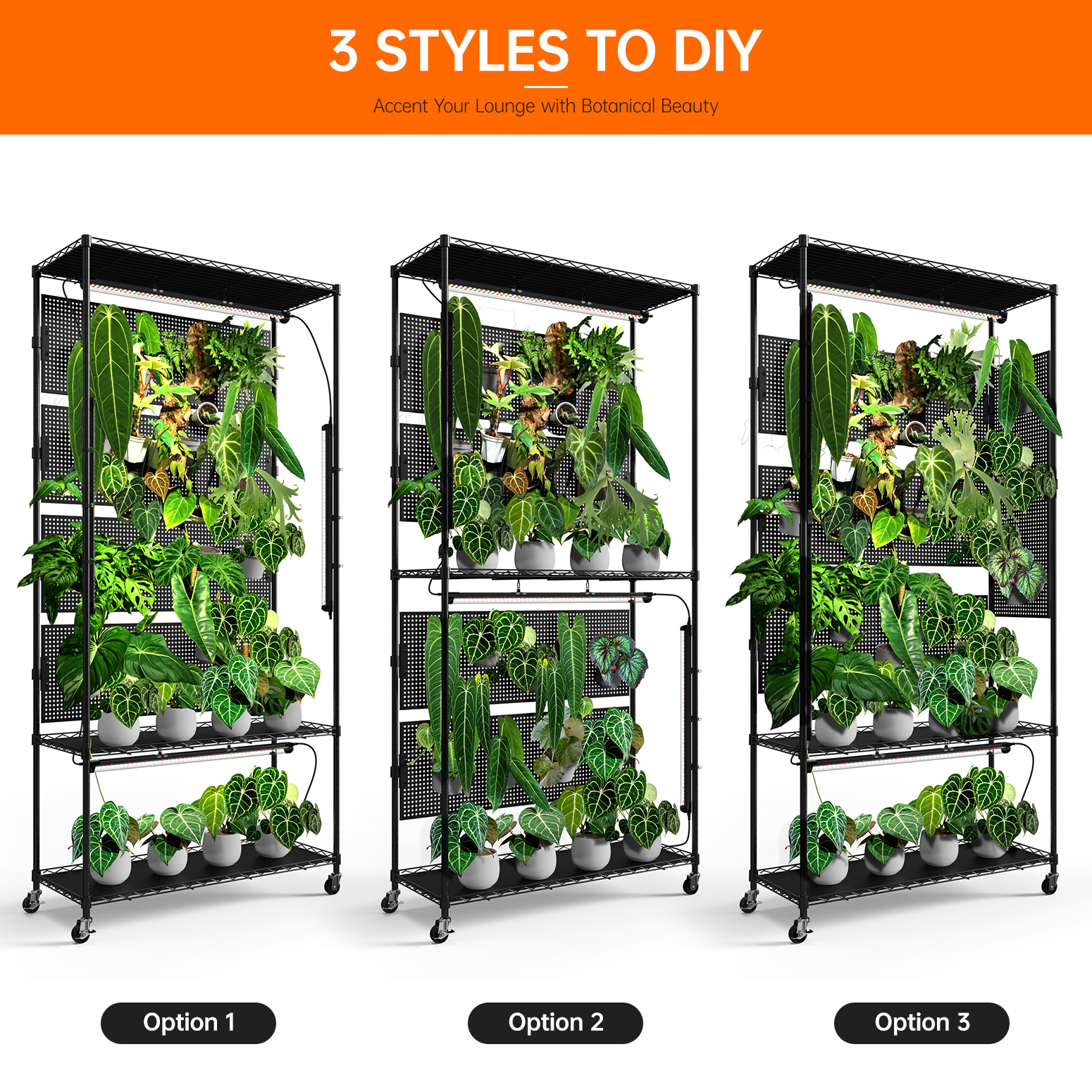 Bstrip 71" Plant Shelf with Grow Light and 4 Pegboards, Adjustable Metal Plant Stand with 4x24W Full Spectrum LED Lights and Timer
