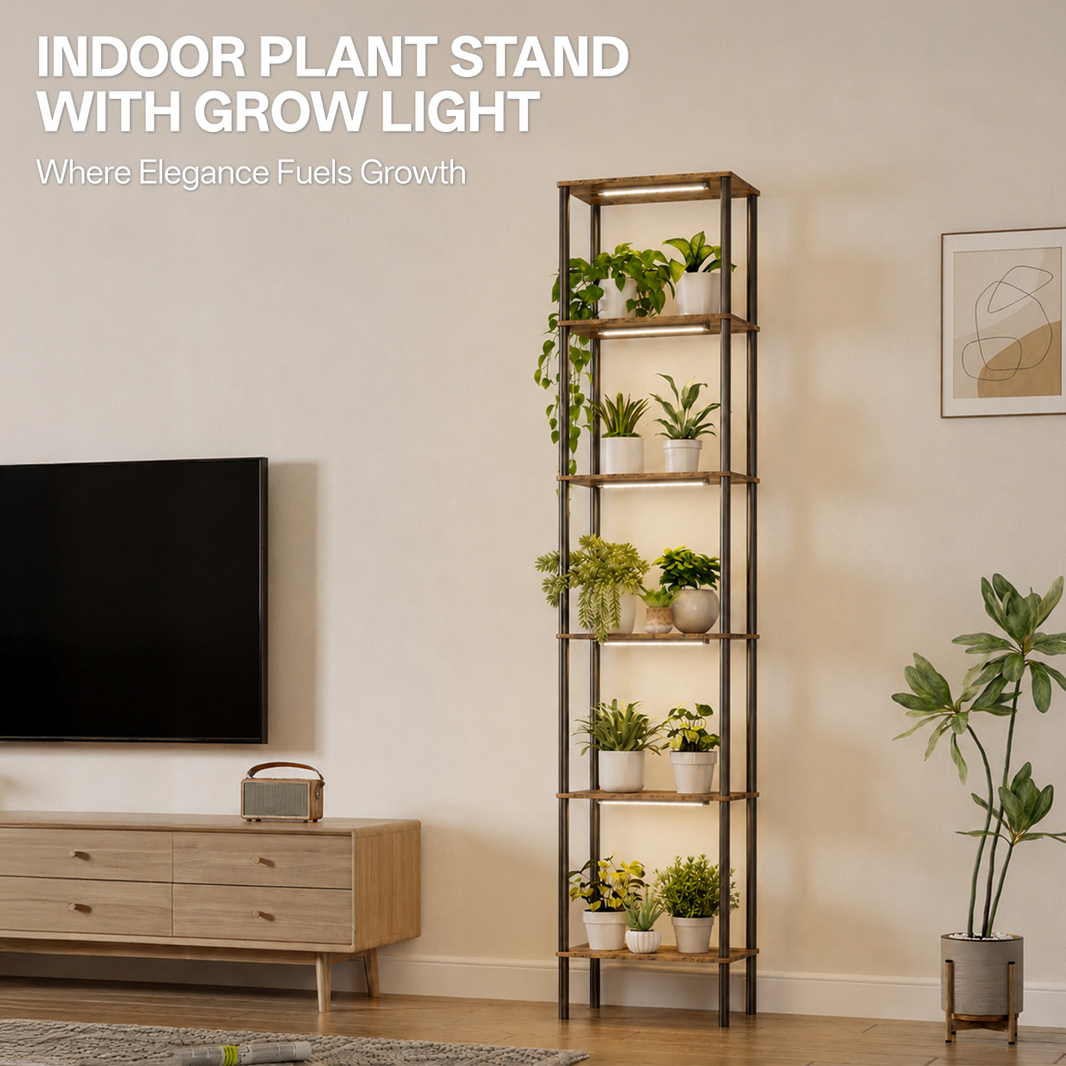 Bstrip 6-Tier Tall Plant Stand with Grow Lights, 70.8" Indoor Plant Shelf with Full Spectrum Dimmable LED Lights, 3 Light Modes & 3/9/12H Timer, Corner Flower Stand for Indoor Plants & Home Décor