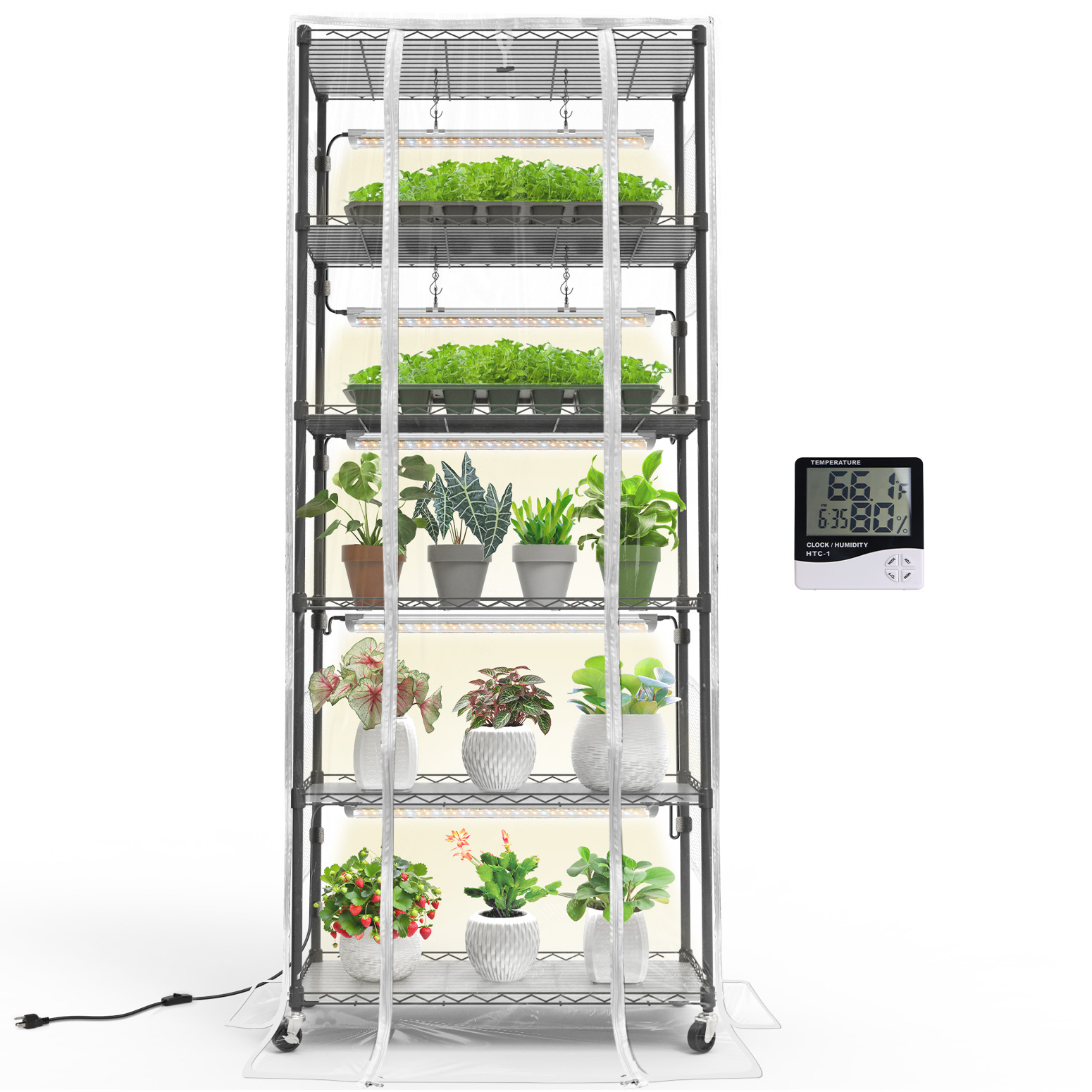 Bstrip 71" 6-Tier Indoor Greenhouse with 8 T8 Grow Lights, Full Spectrum Plant Shelf with EVA Cover & Wheels