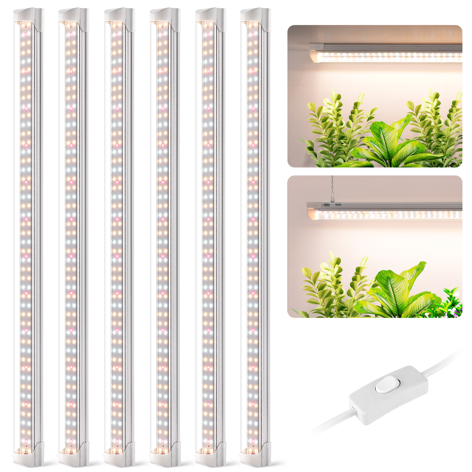 Bstrip T8 Grow Light 2FT, 24W Full Spectrum LED Plant Light with 660nm Red LEDs, Linkable Design up to 4 Lights, High PPFD 343.7μmol/m²/s for Indoor Plants, Greenhouse, Seed Starting, 6-Pack