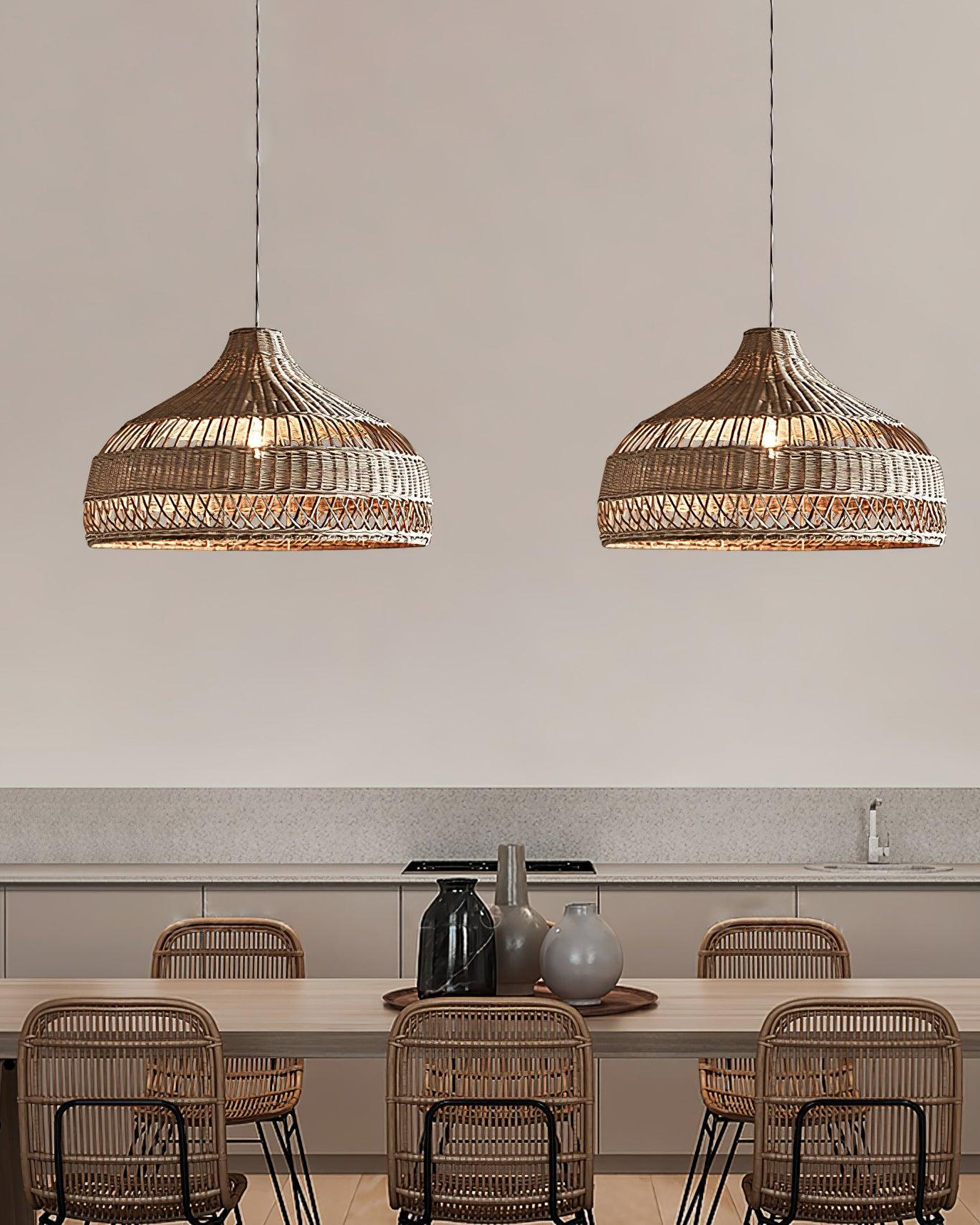 Artisanal Rattan Dome Pendant Lamp