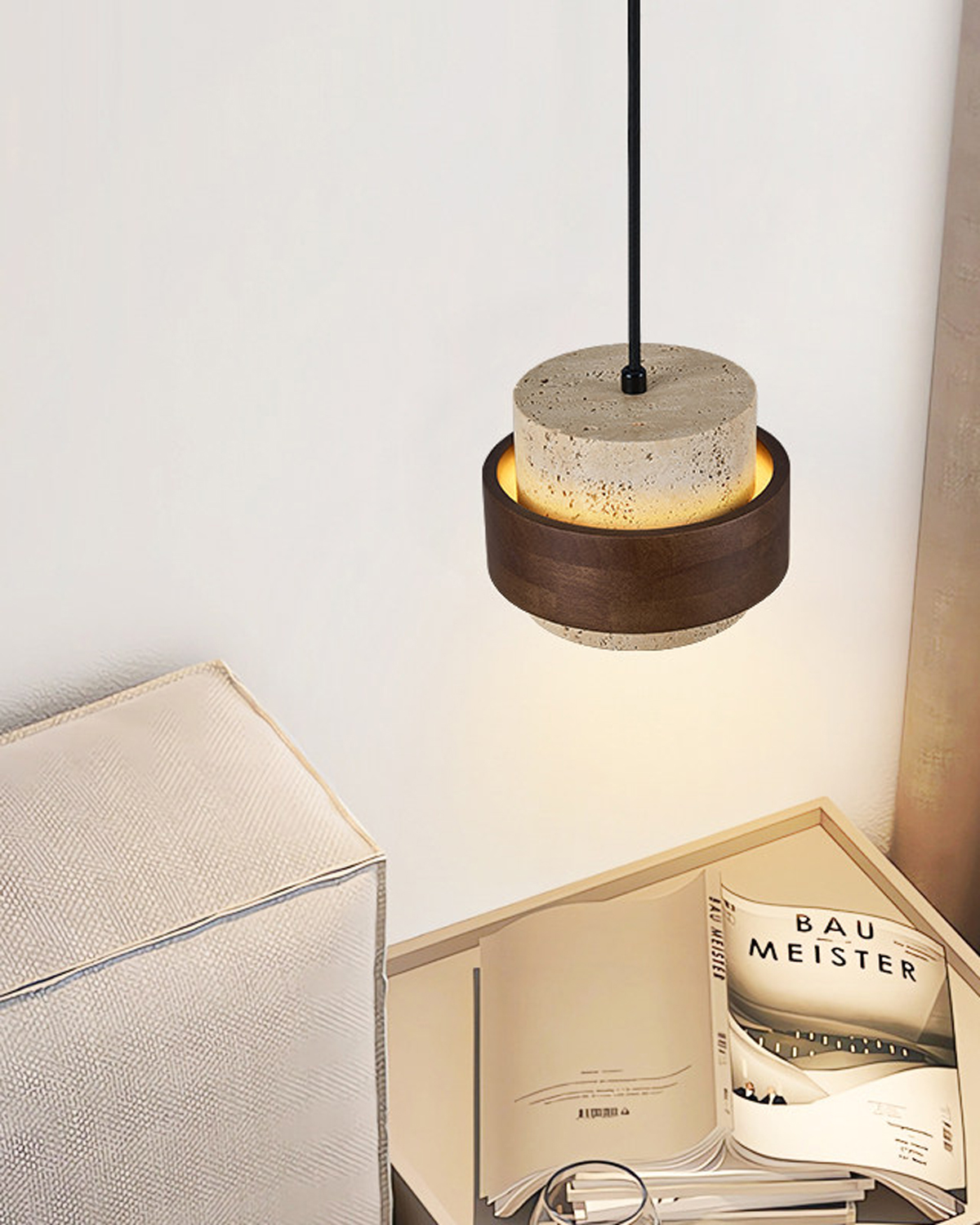 Cairn Orbit Travertine Pendant Light