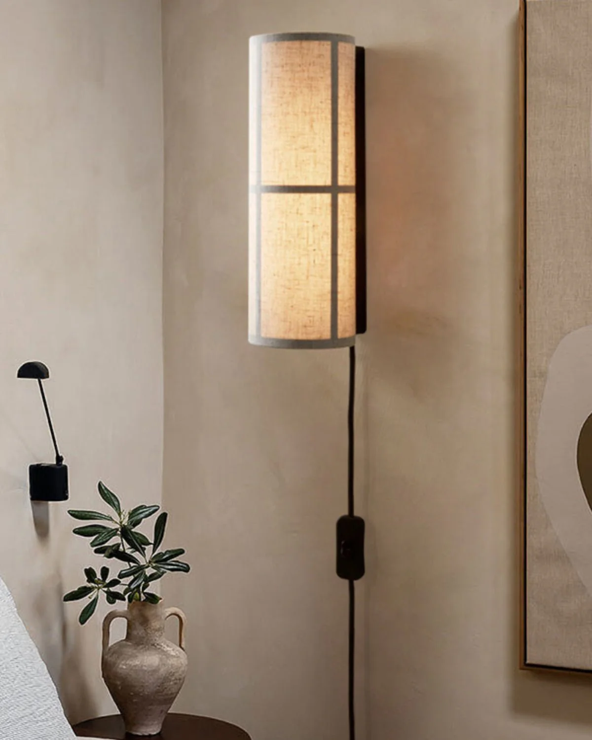 Cylinder Fabric Plug-in Wall Lamp