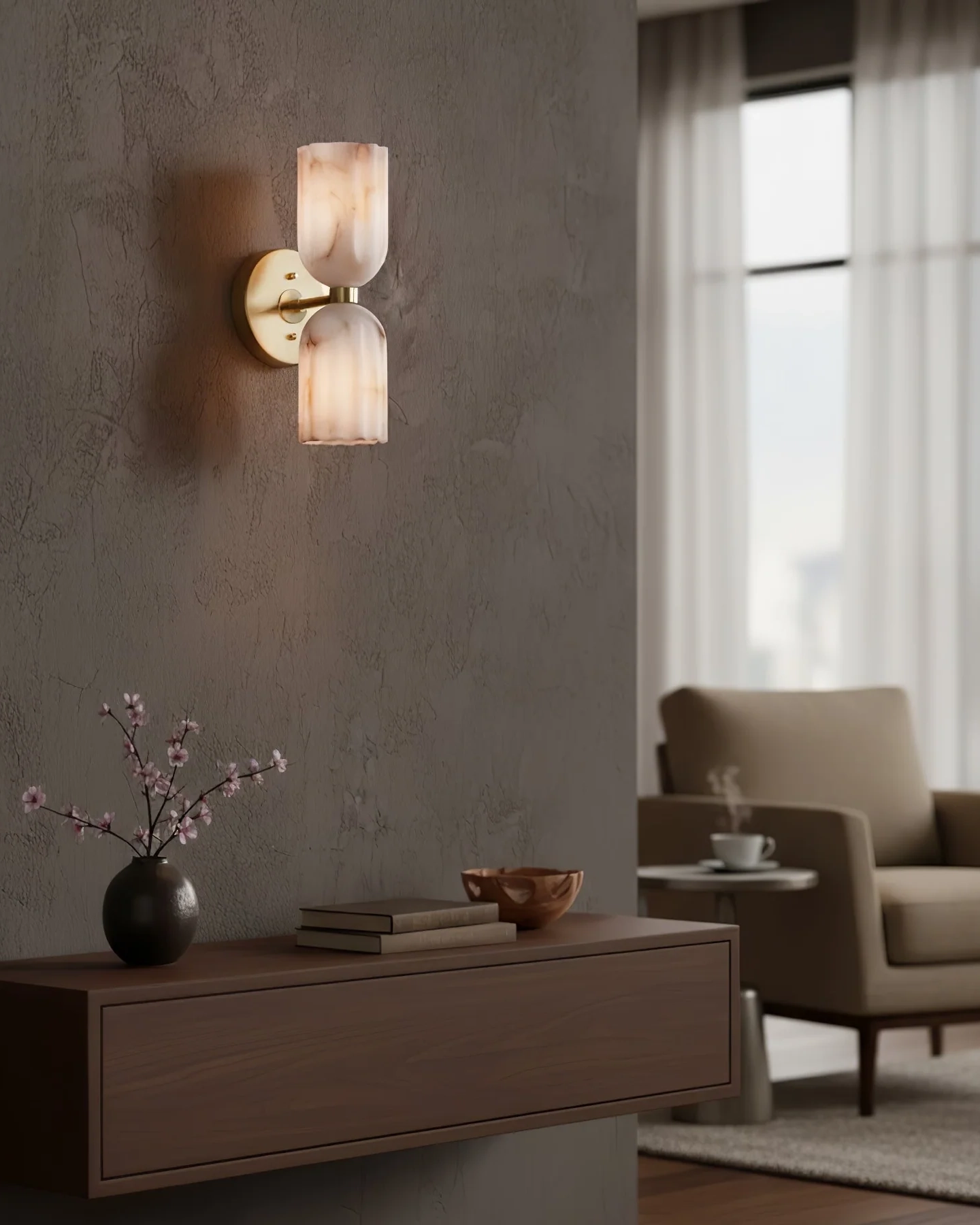 Dual Alabaster Ribbed Wall Sconce