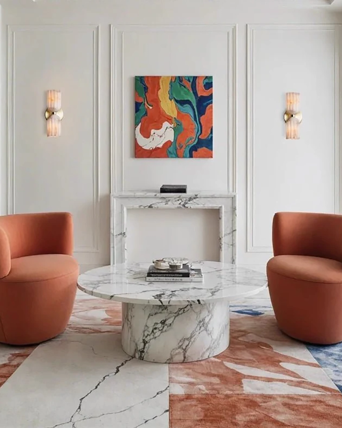 Dual Alabaster Ribbed Wall Sconce