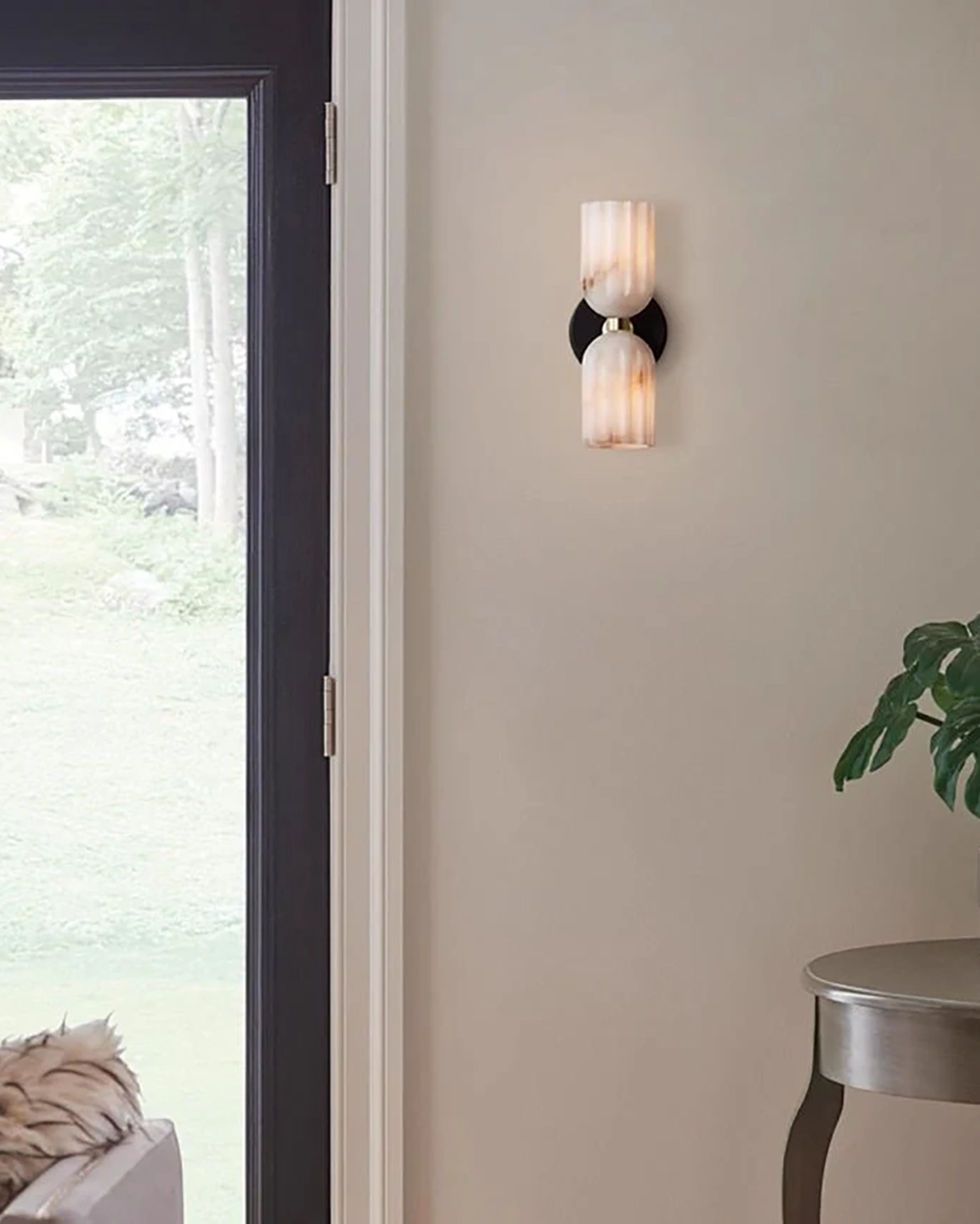 Dual Alabaster Ribbed Wall Sconce
